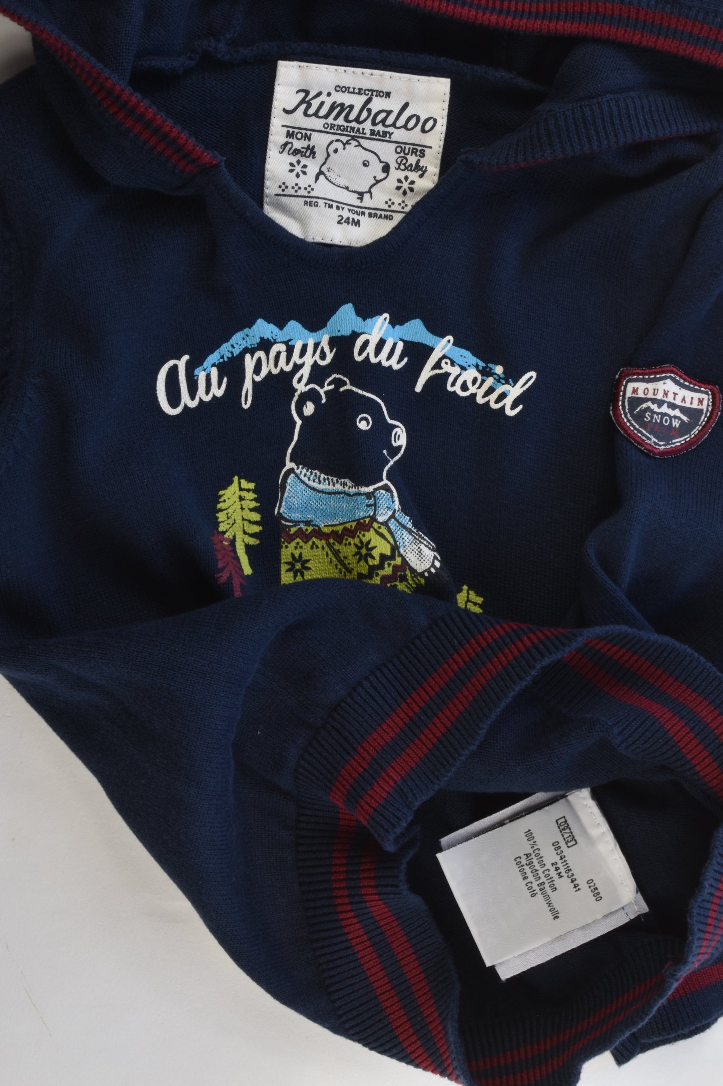Kimbaloo (France) Size 2 (24 months) Winter Bear Knitted Hooded Jumper