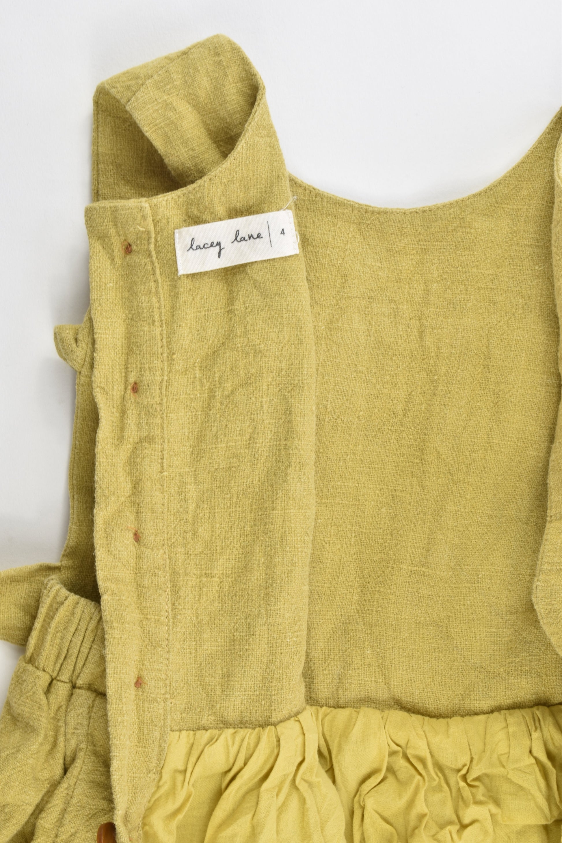Lacey Lane Size 4 Fern Bib Front Linen Dress