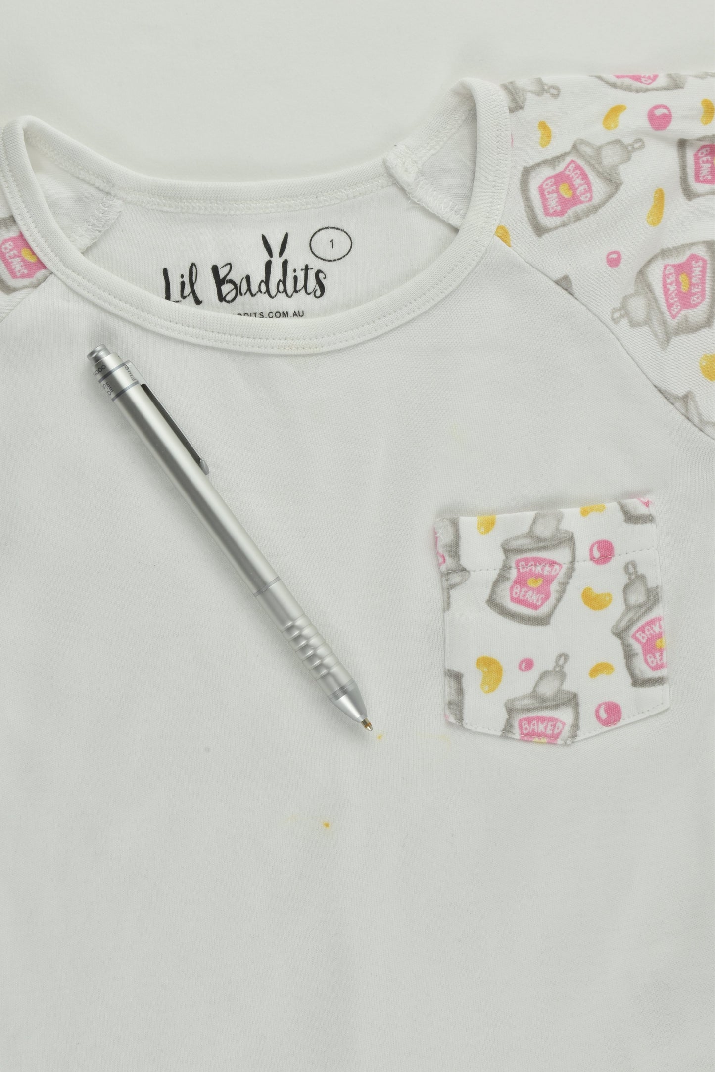 Lil Baddits Size 1 Organic 'Baked Beans' T-shirt and Pants