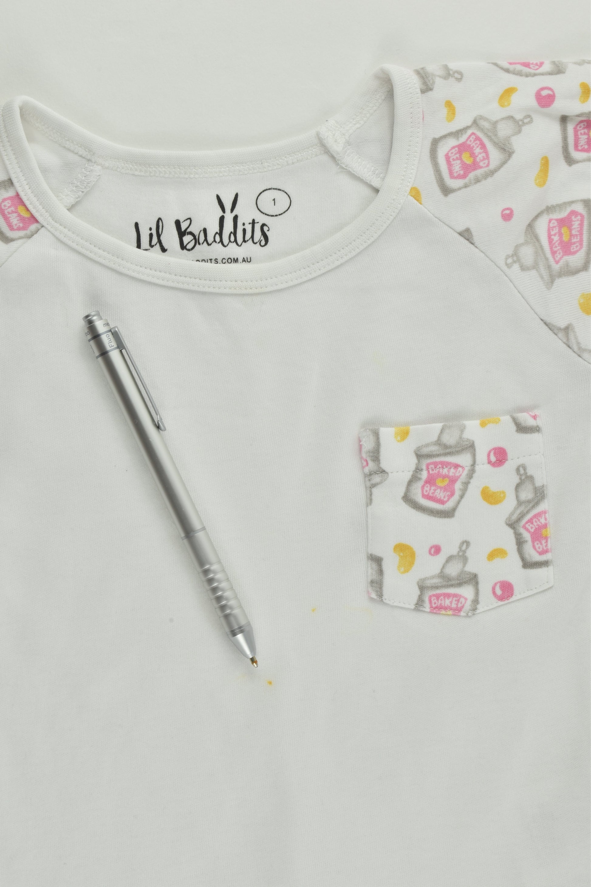 Lil Baddits Size 1 Organic 'Baked Beans' T-shirt and Pants
