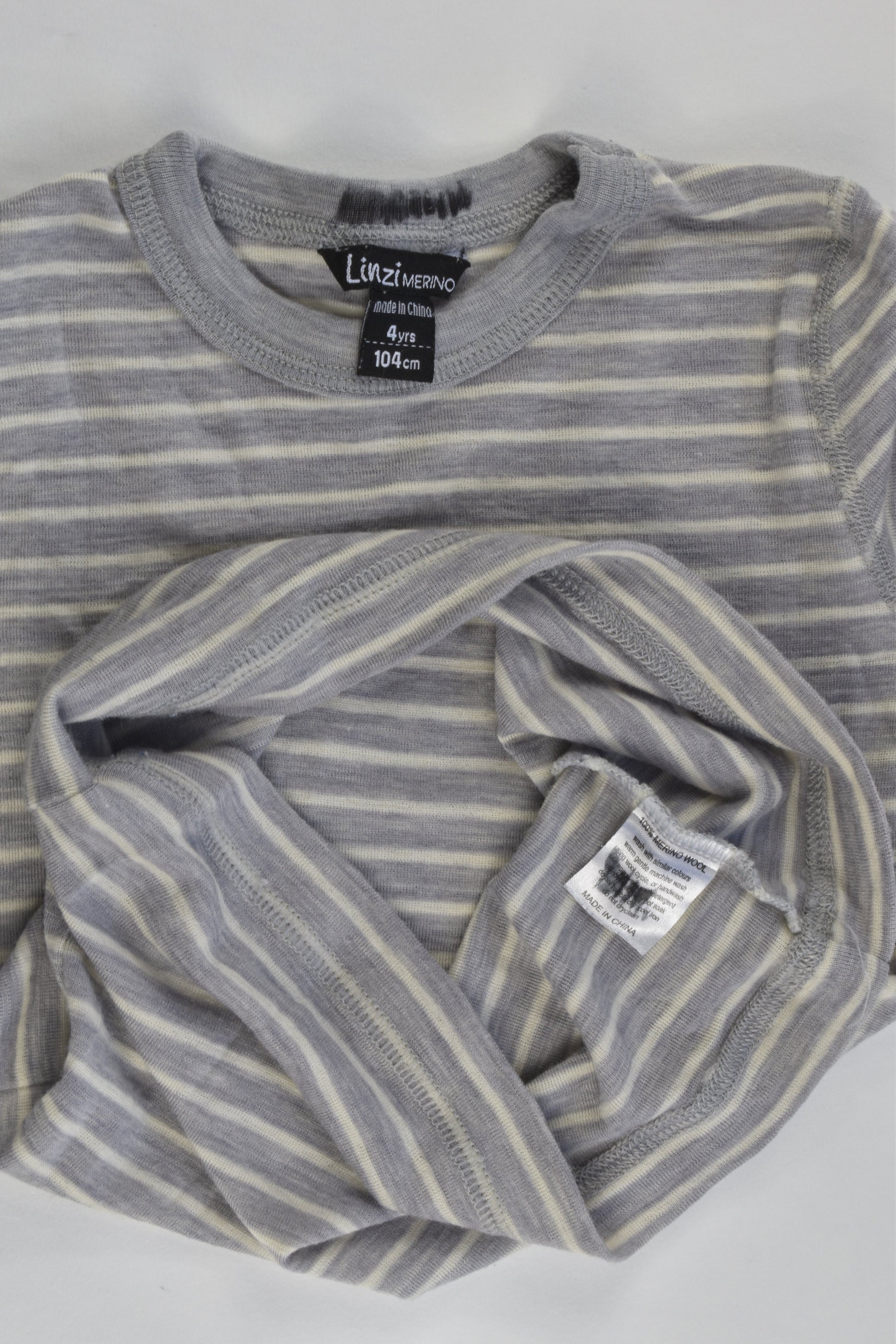 Linzi Merino Size 4 (104 cm) Striped Merino Wool Top