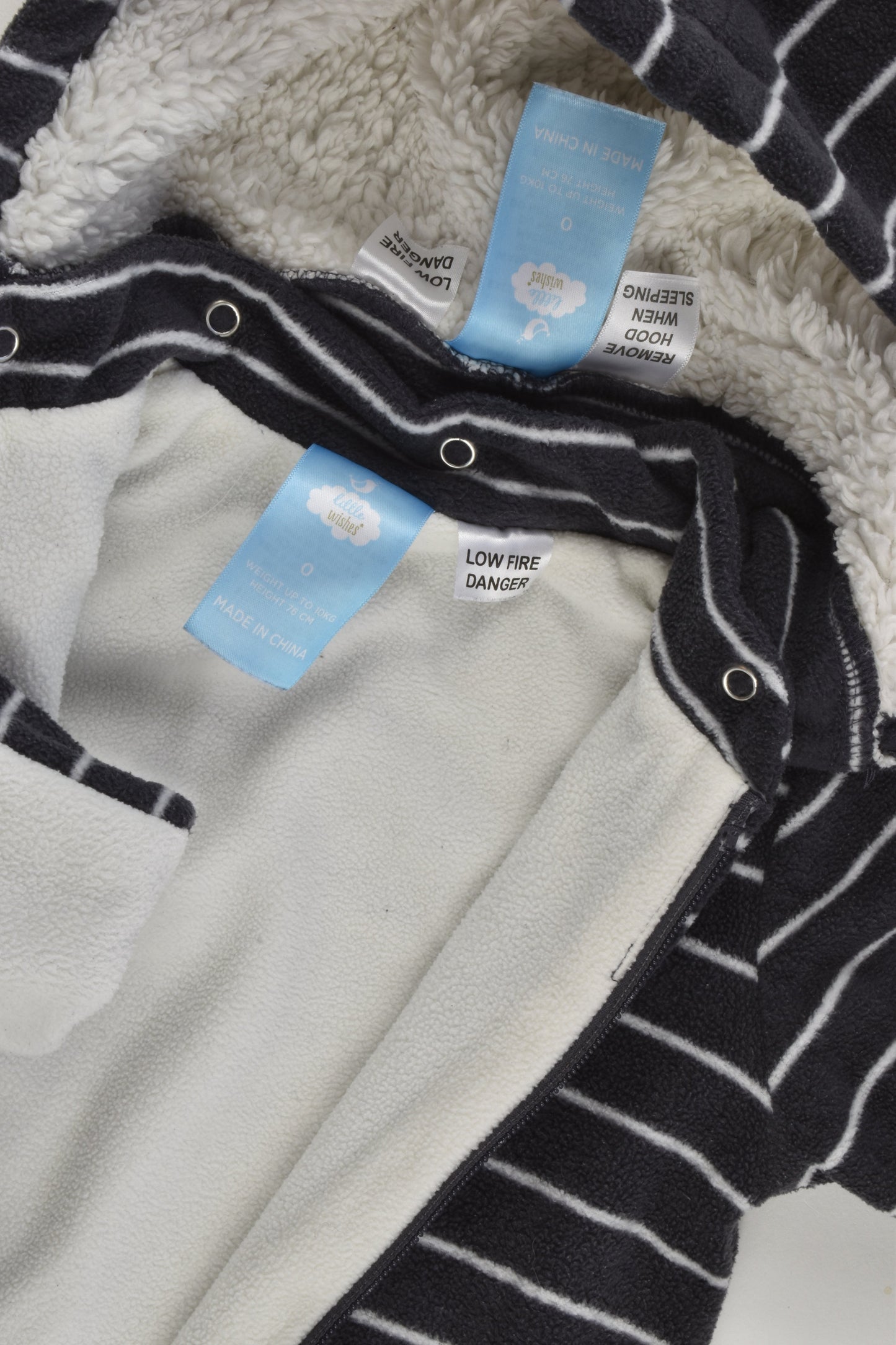 Little Wishes Size 0 Footed Fleece Suit with Removable Hood