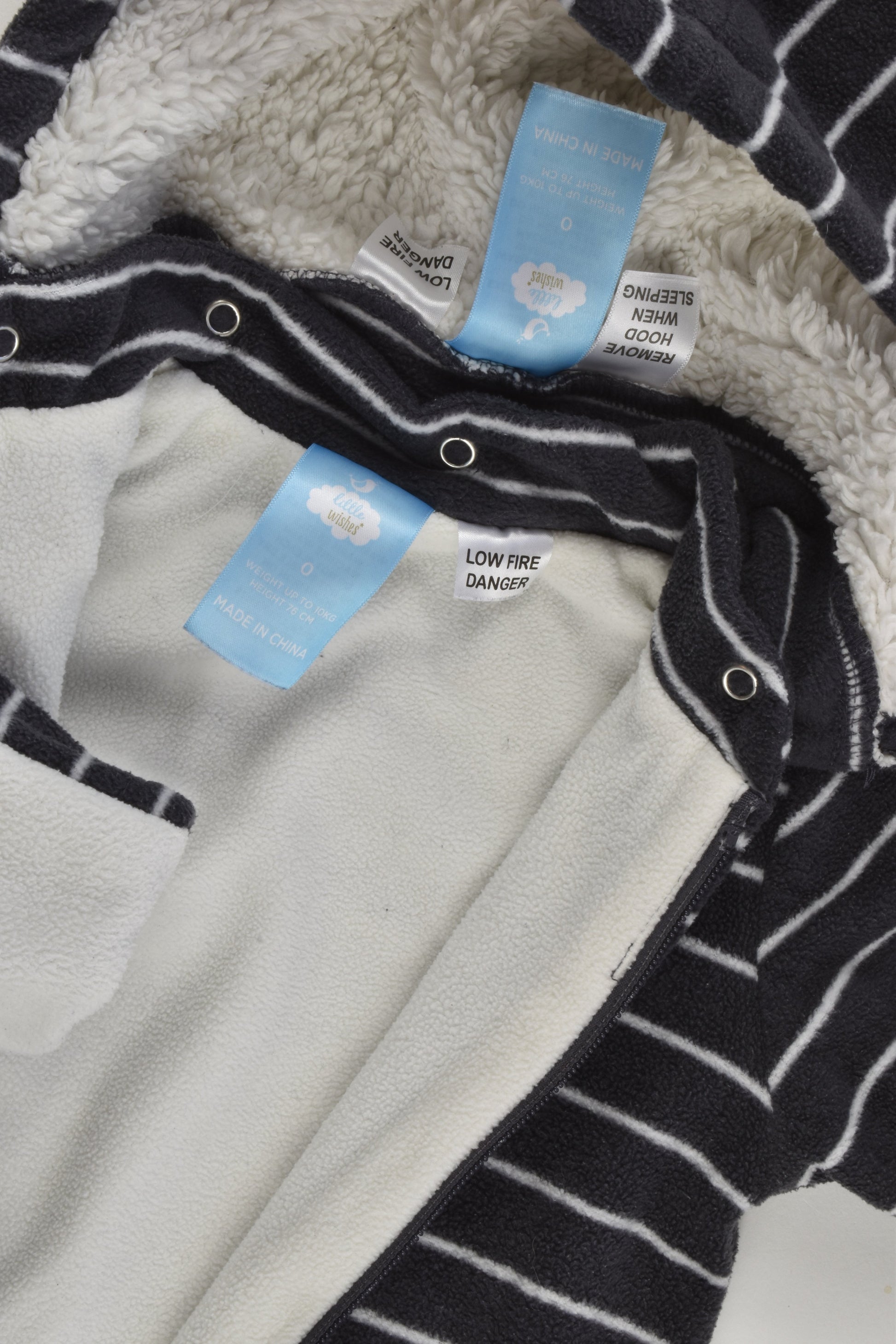 Little Wishes Size 0 Footed Fleece Suit with Removable Hood