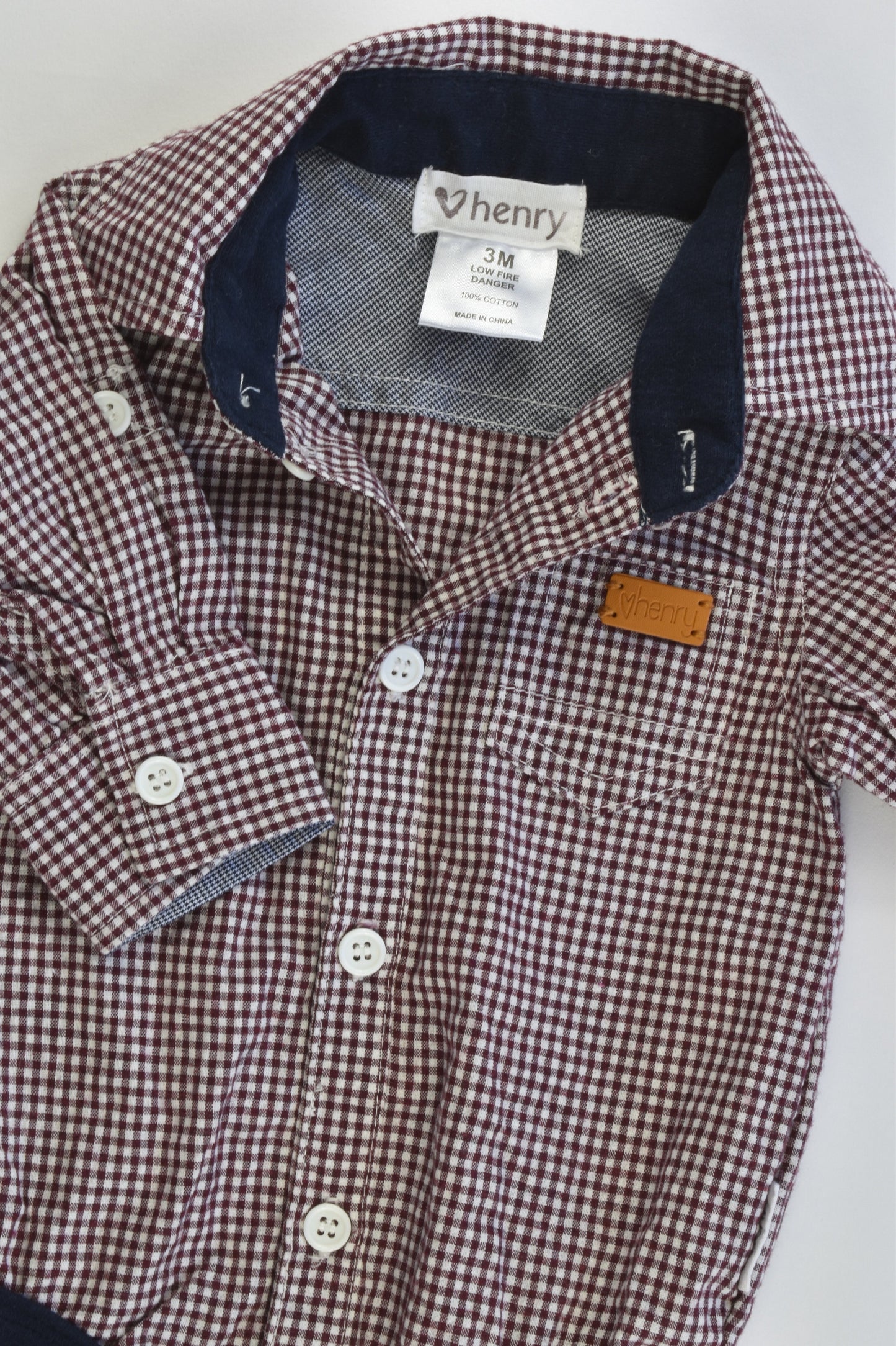Love Henry Size 000-00 (3 months) Collared Checked Bodysuit