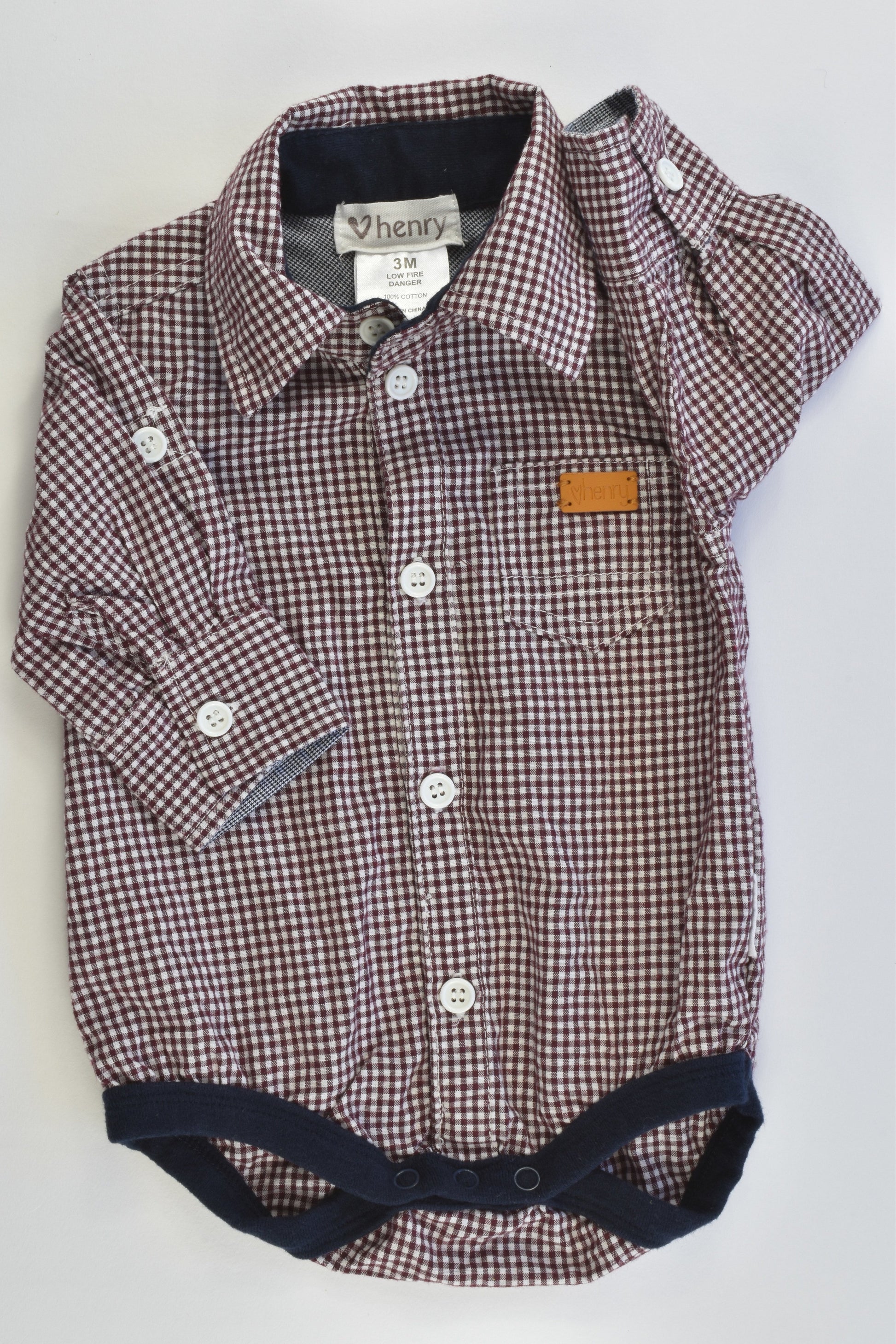 Love Henry Size 000-00 (3 months) Collared Checked Bodysuit
