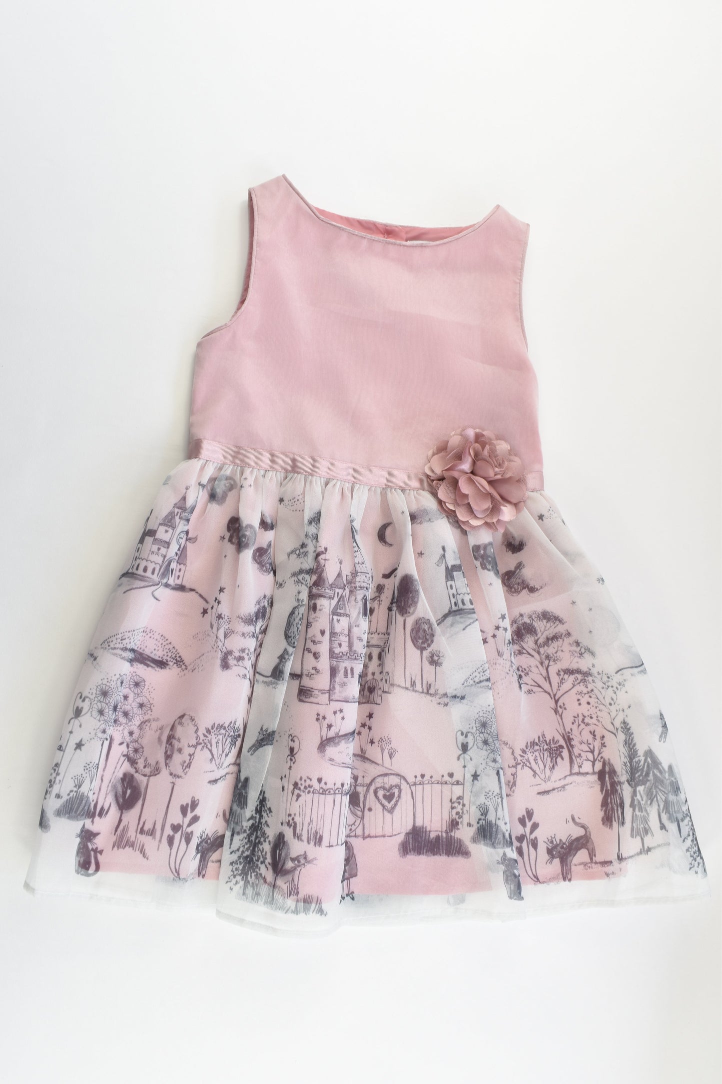 Marcs & Spencer Size 2-3 (98 cm) Lined Castle, Girl and Cat Dress