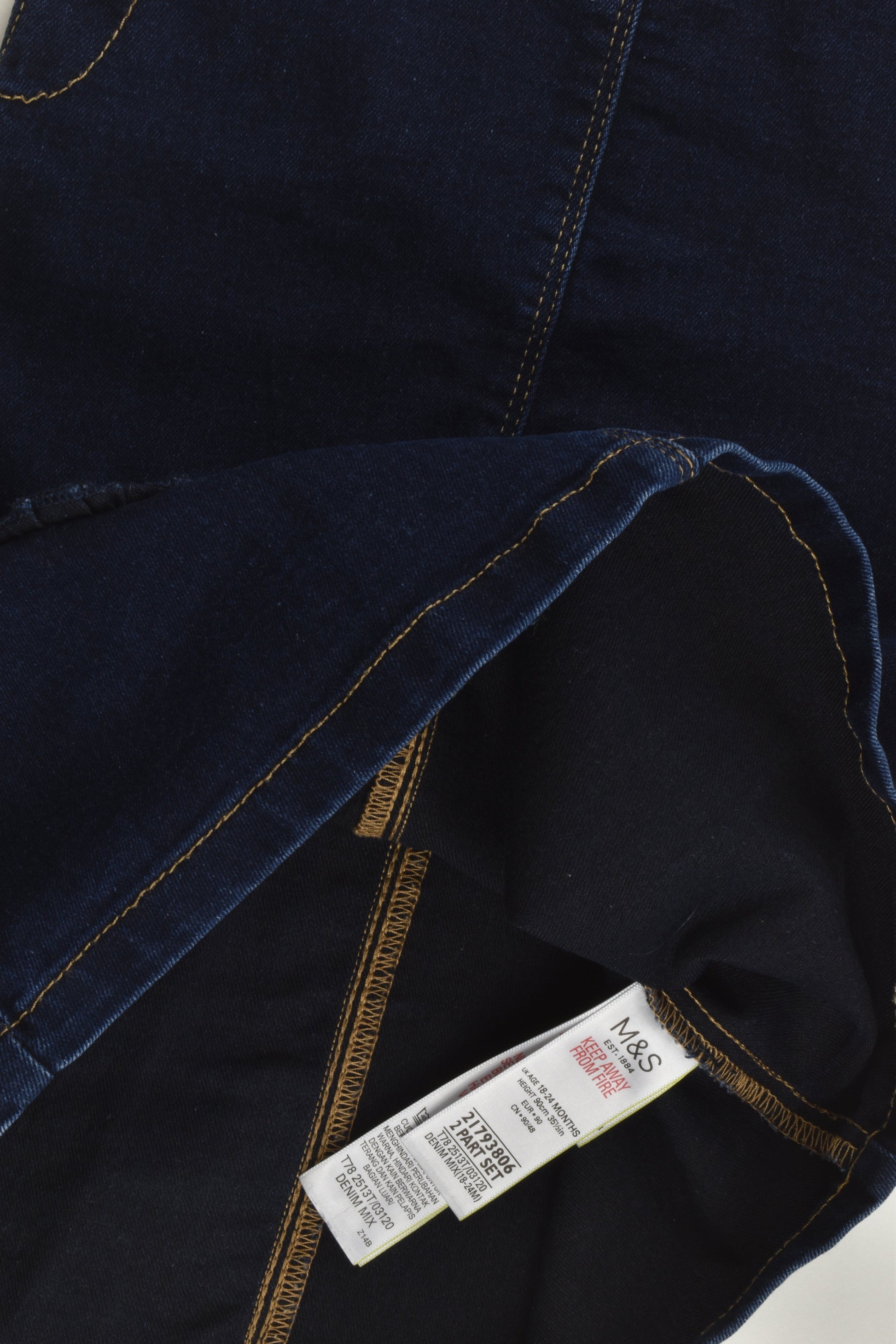 Mark & Spencer Size 1-2 (18-24 months, 90 cm) Stretchy Denim Pinafore