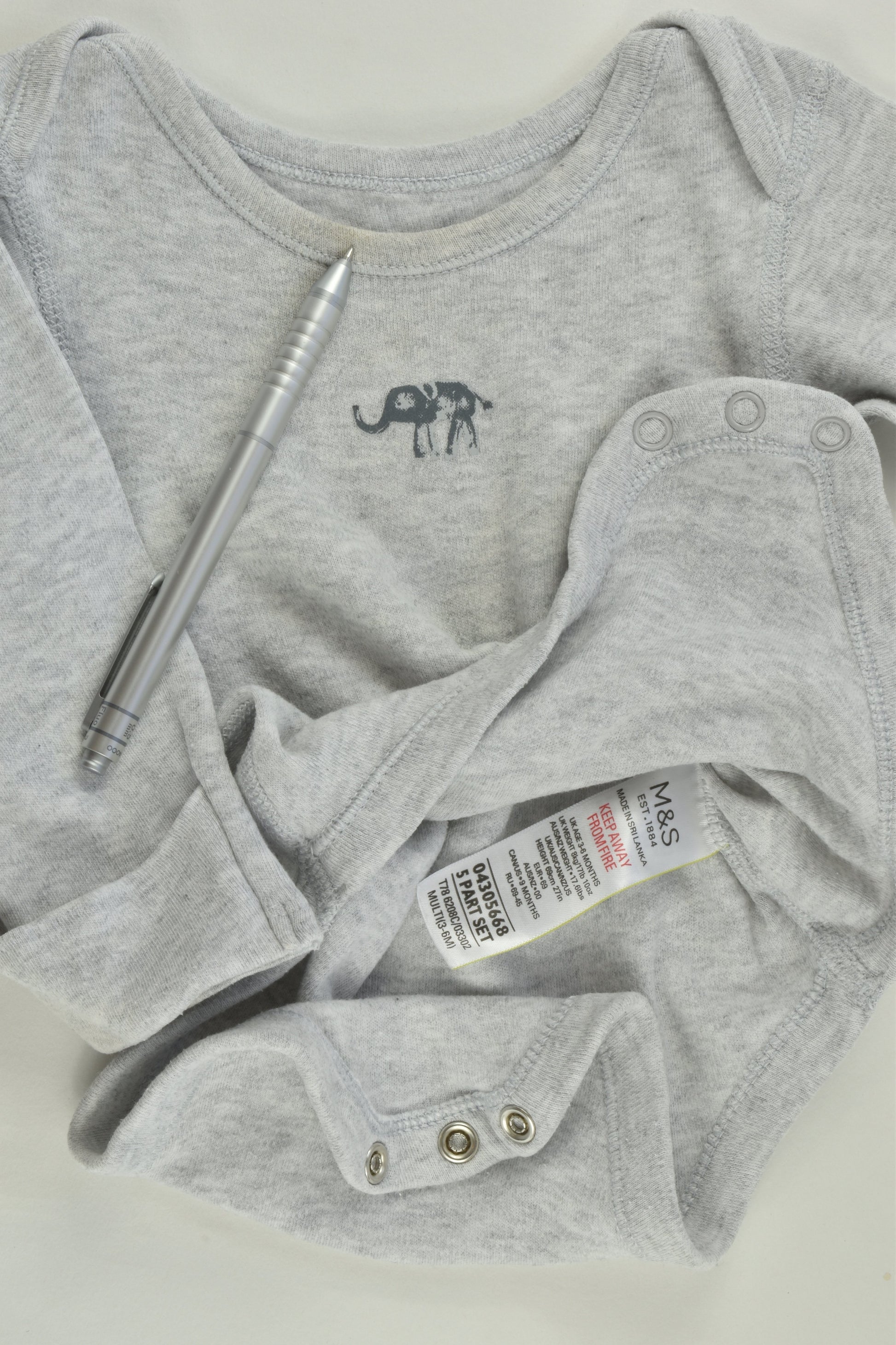 Marks & Spencer Size 00 (3-6 months) Elephant Bodysuit