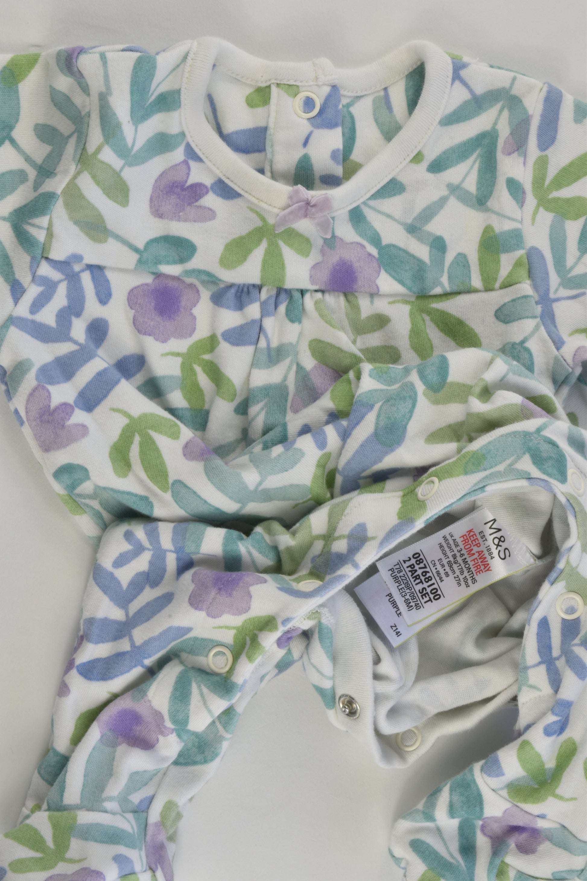 Marks & Spencer Size 00 (3-6 months) Floral Footed Romper