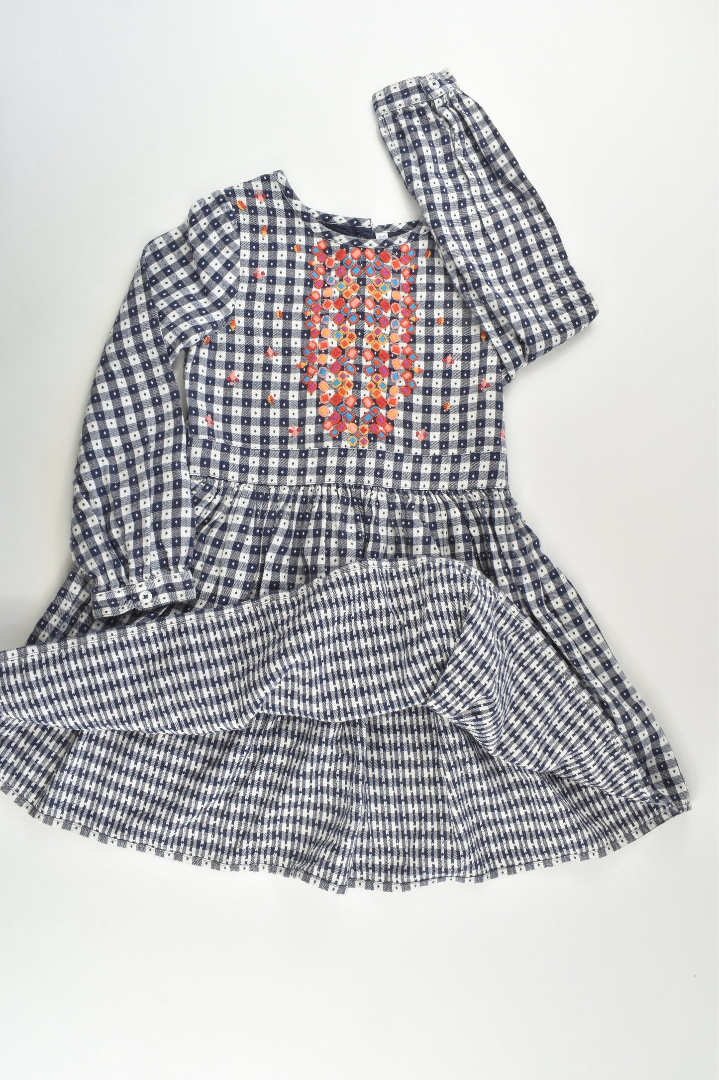 Marks & Spencer Size 5-6 (116 cm) Checked Dress with Colourful Embroidery