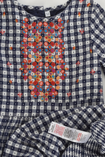 Marks & Spencer Size 5-6 (116 cm) Checked Dress with Colourful Embroidery
