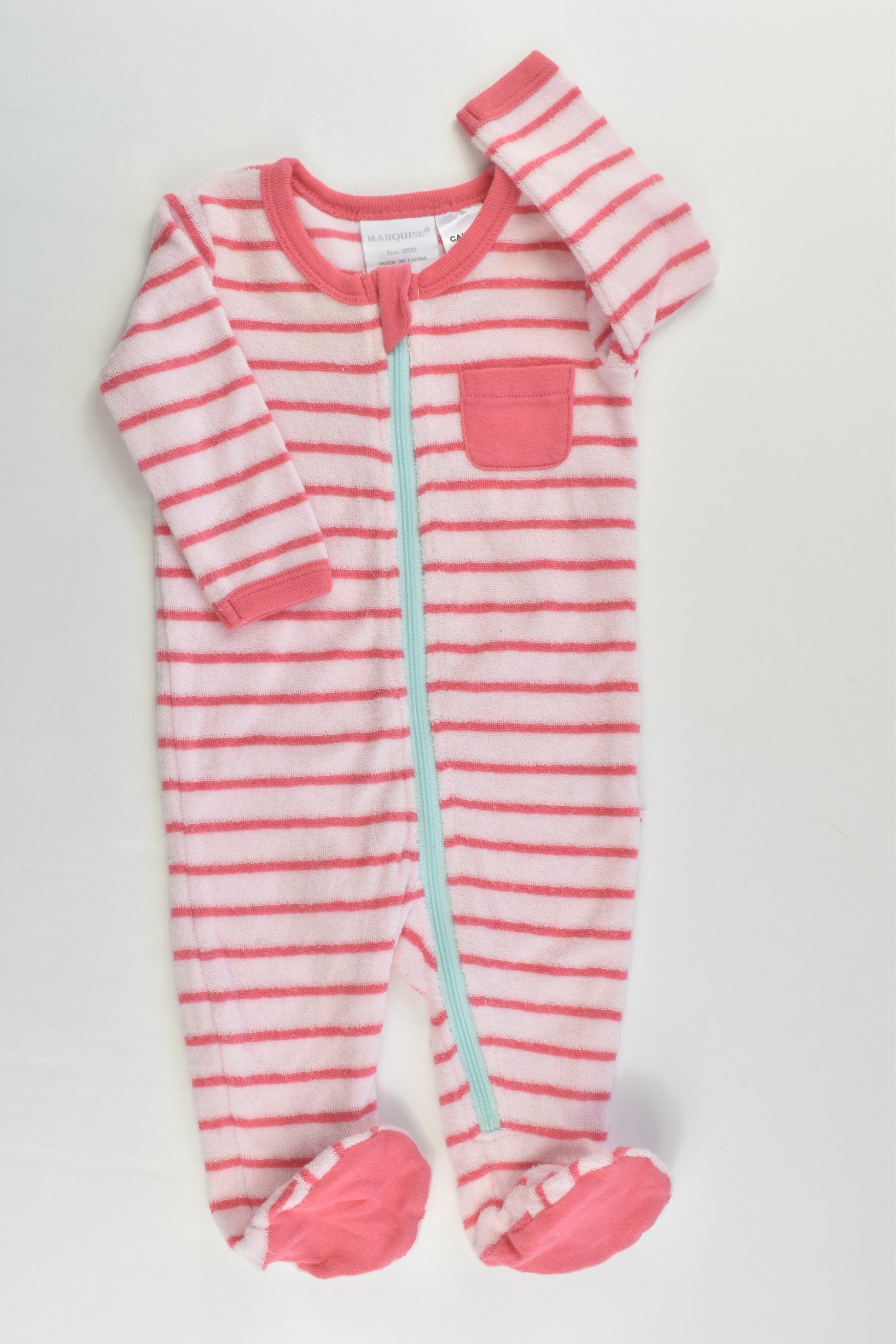 Marquise Size 000 Striped Footed Terry Romper
