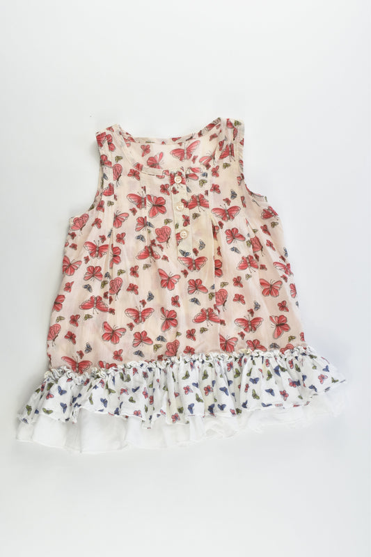 Matalan Size 1 (12/18 months) Butterflies Lightweight Ruffle Hem Dress/Tunic