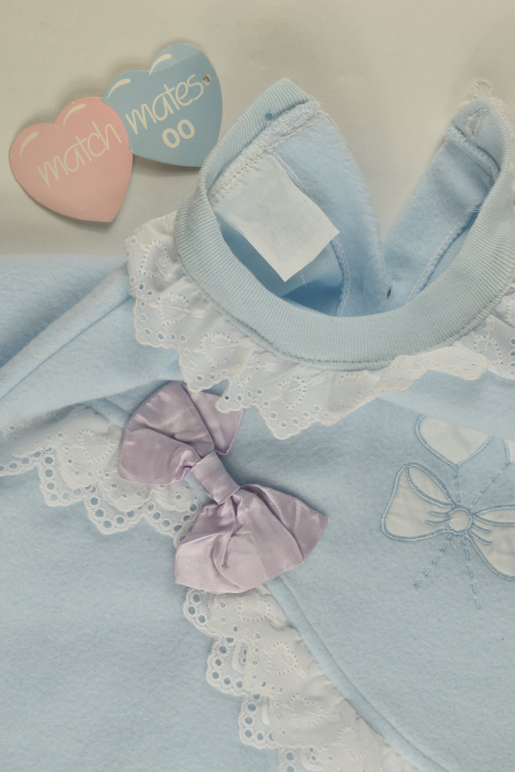 Match Mates Size 00 Vintage Bow and Lace Fleece Playsuit