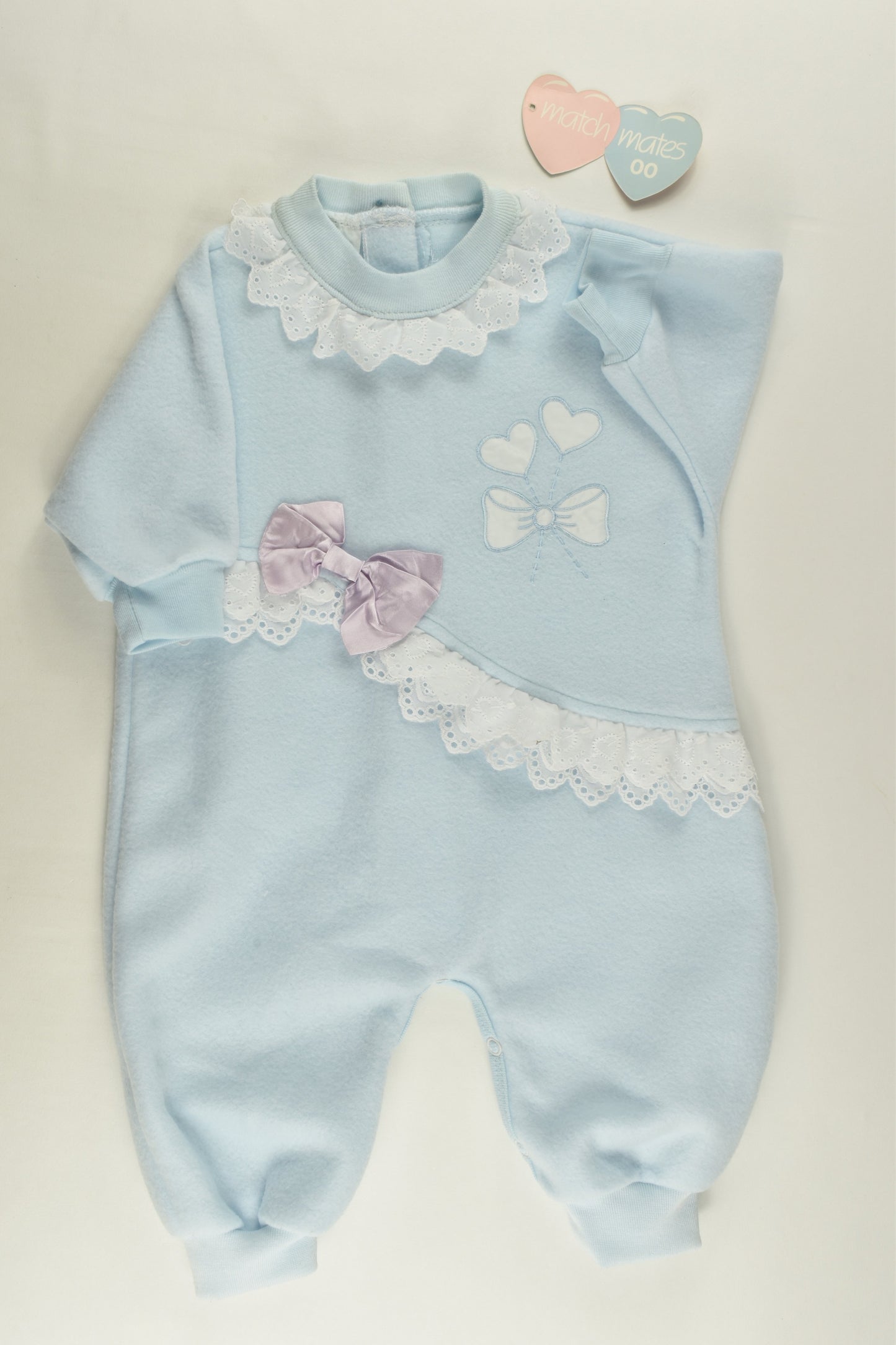Match Mates Size 00 Vintage Bow and Lace Fleece Playsuit