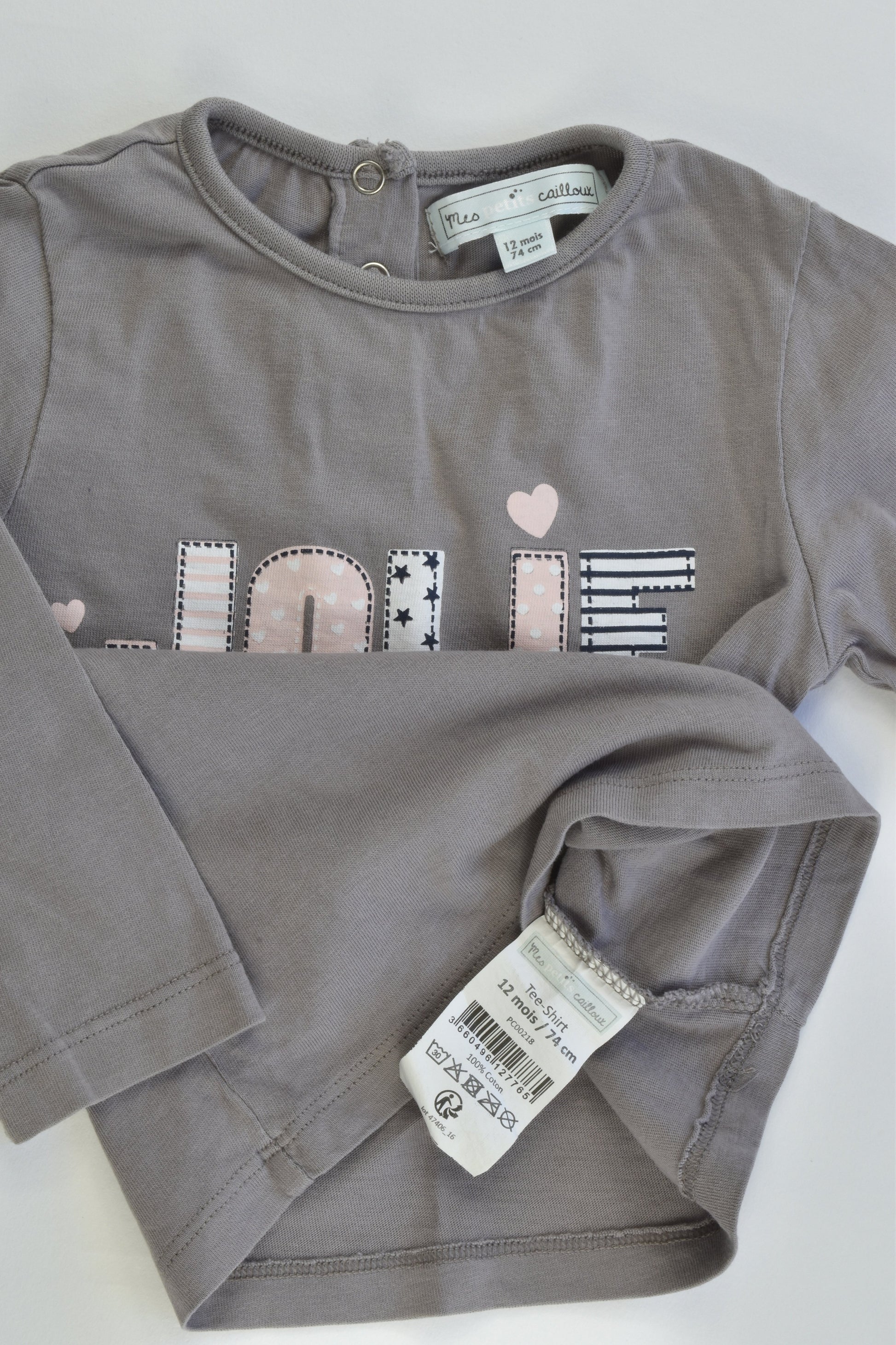 Mes Petits Cailloux (France) Size 0 (12 months, 74 cm) 'Jolie Petit Coeur' Top