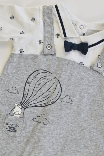 Mignolo (Italy) Size 000 (3 months, 62 cm) "Pronto Ad Esplorare Il Mondo" Footed Romper with Bow