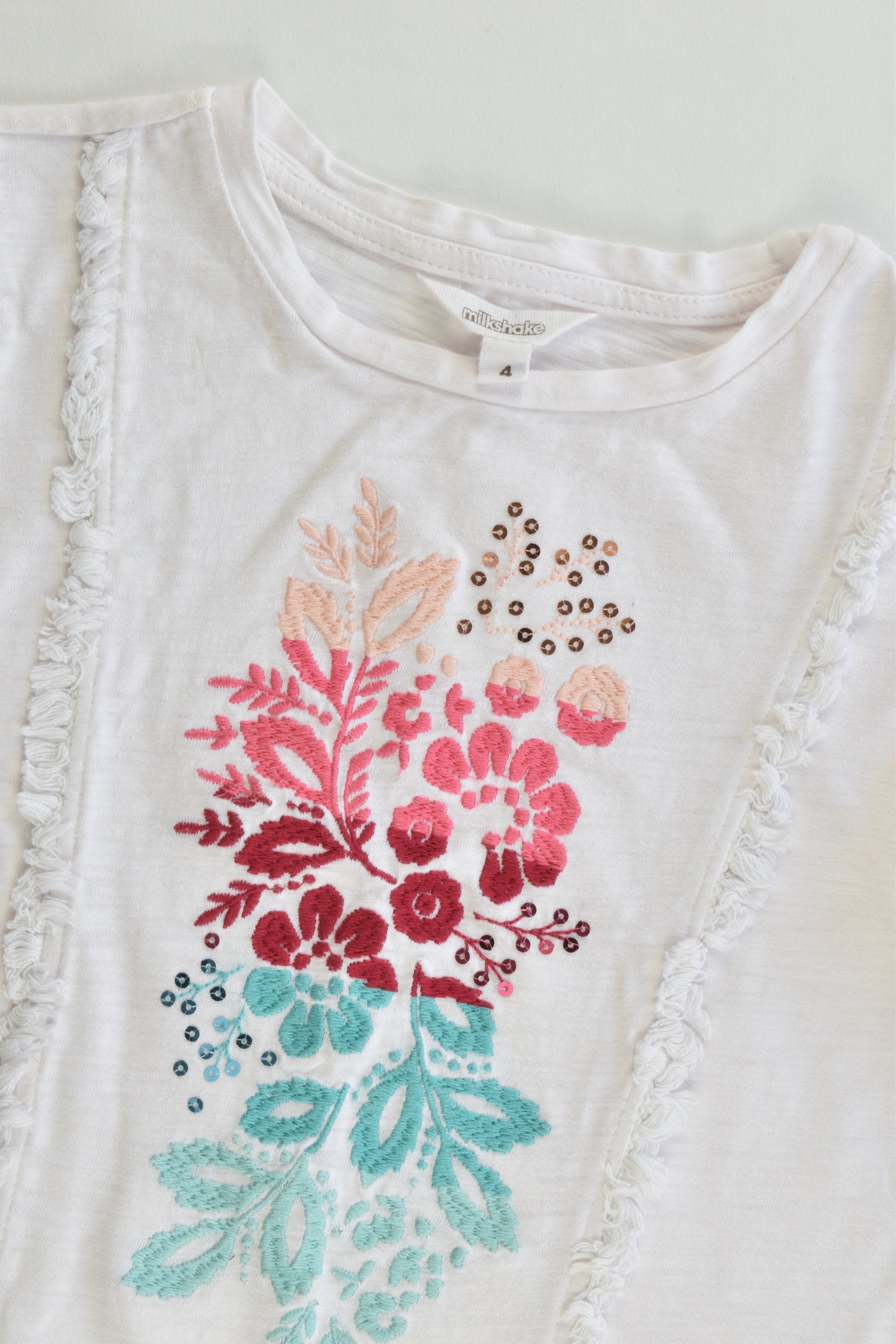 Milkshake Size 4 Top with Floral Embroidery