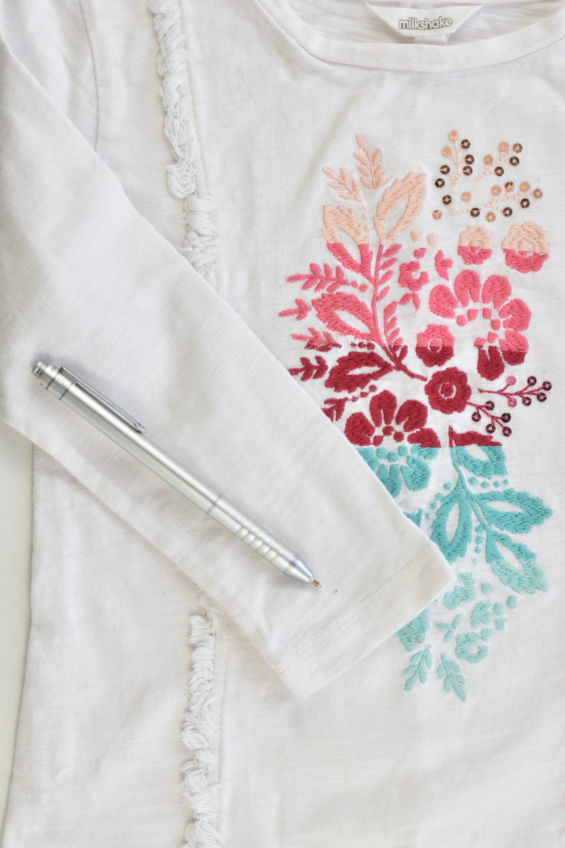 Milkshake Size 4 Top with Floral Embroidery