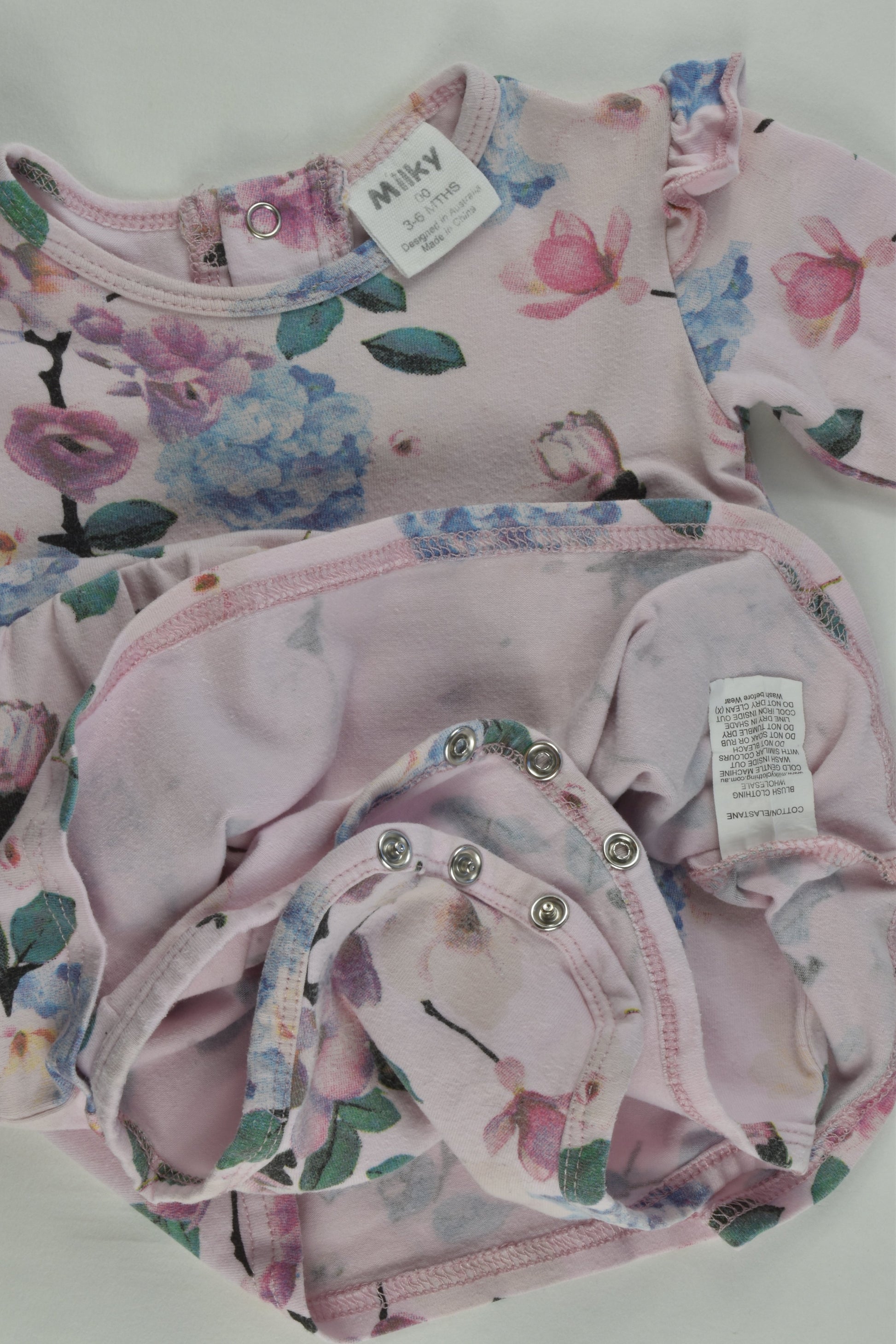 Milky Size 00 (3-6 months) Floral Dress with Bodysuit Underneath