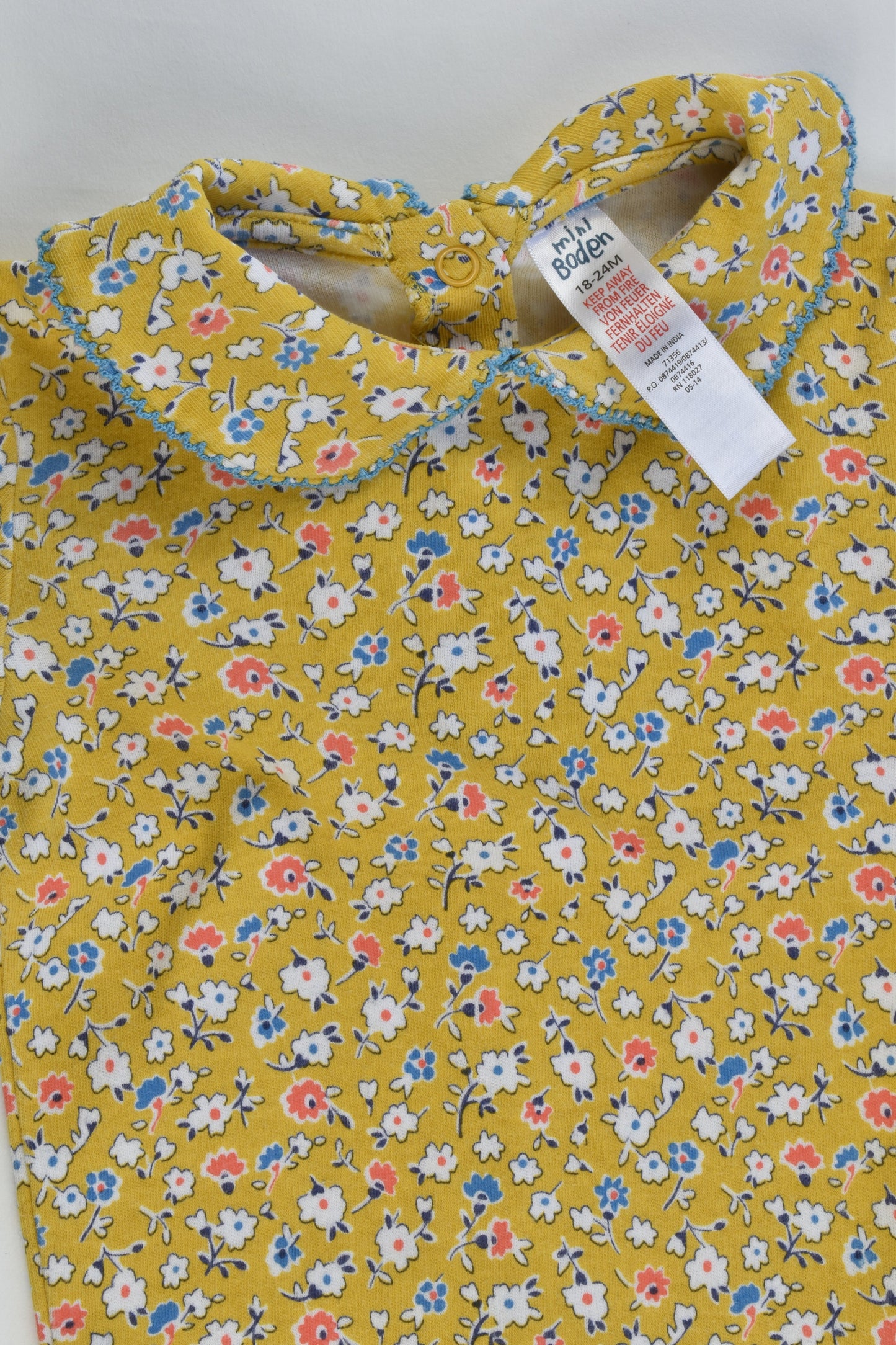 Mini Boden Size 18-24 months Floral Mustard Bodysuit