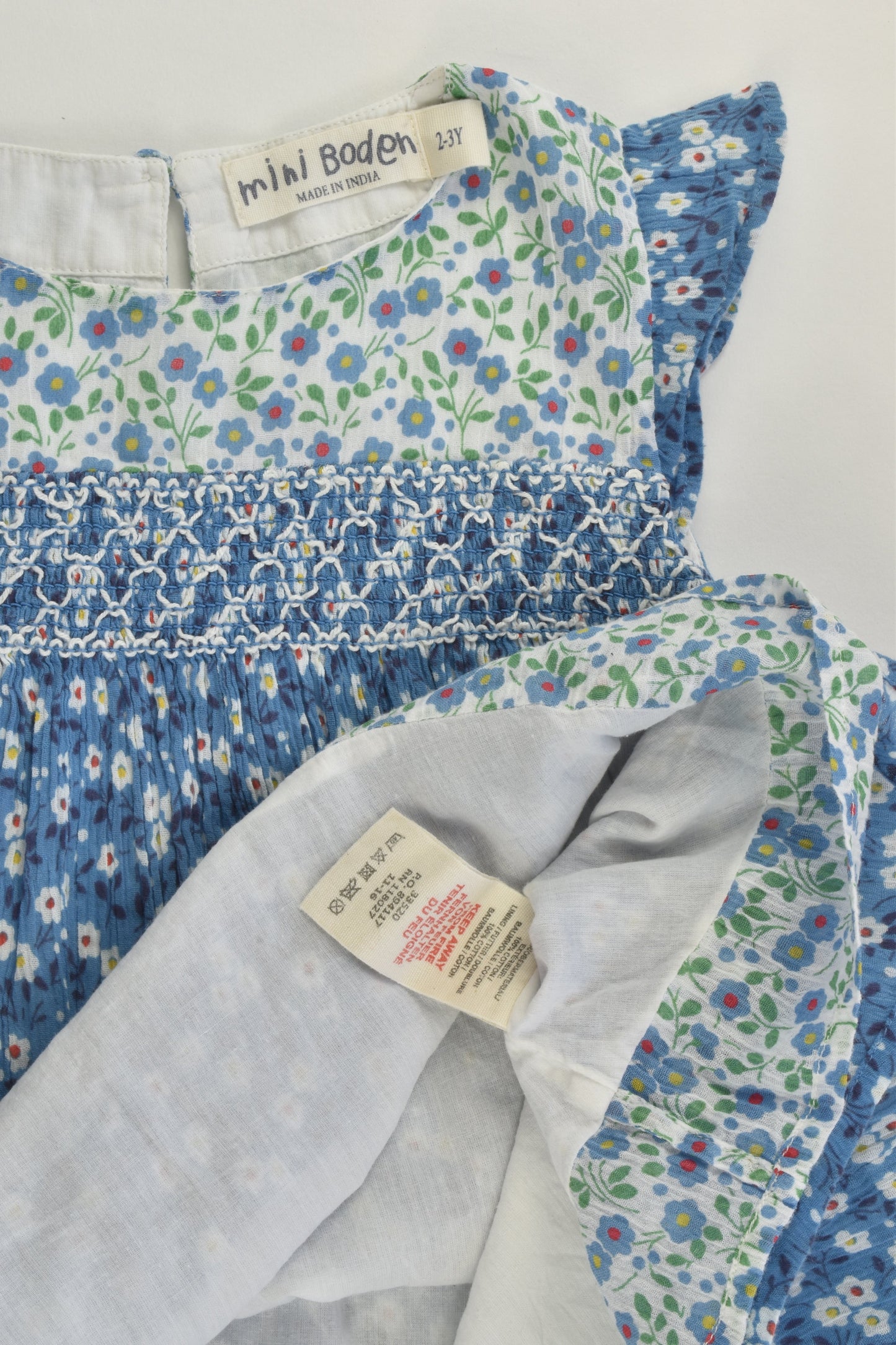 Mini Boden Size 2-3 Floral Lined Smocked Dress