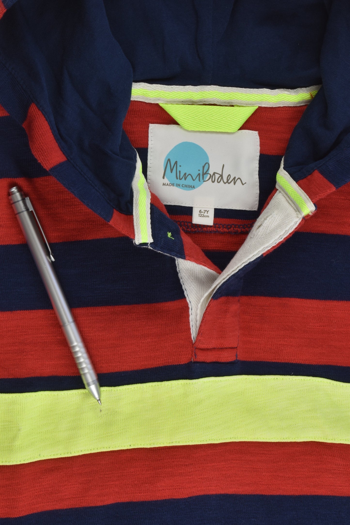 Mini Boden Size 6-7 (122 cm) Striped Hooded Jumper
