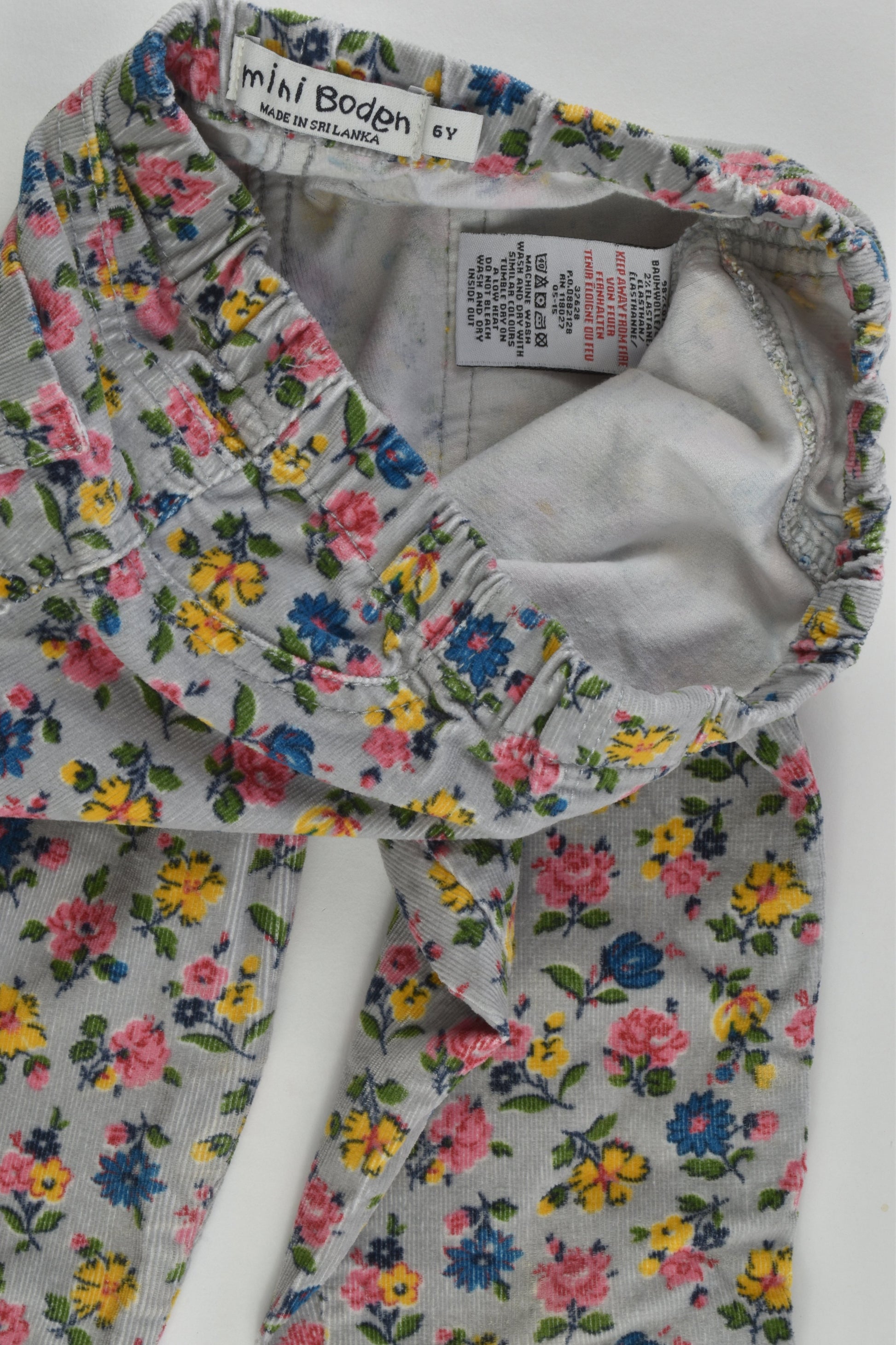 Mini Boden Size 6 Floral Stretchy Cord Pants