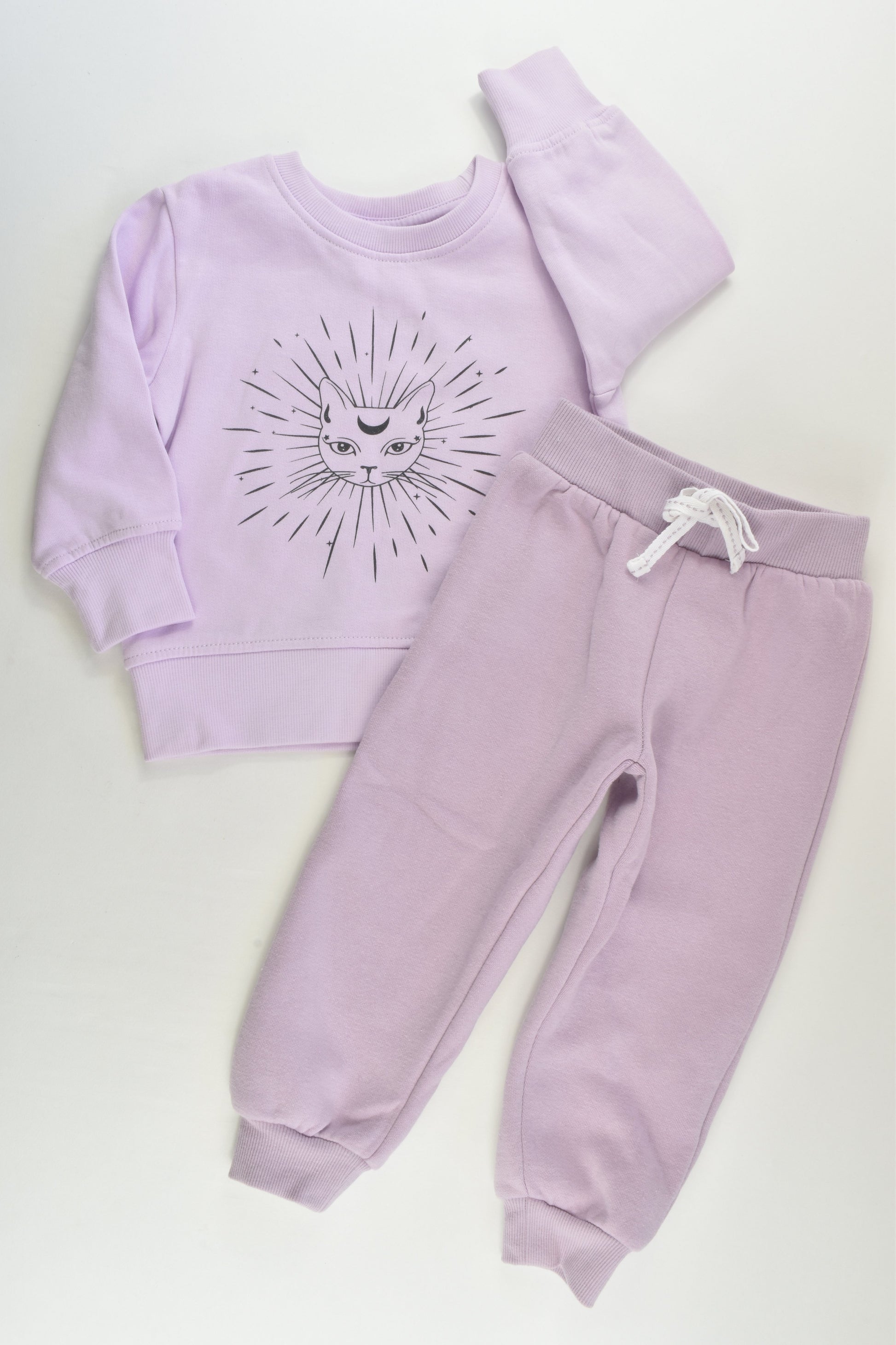 Mini Mango Size 2 Cosmic Cat Sweater Paired with Favourites Track Pants