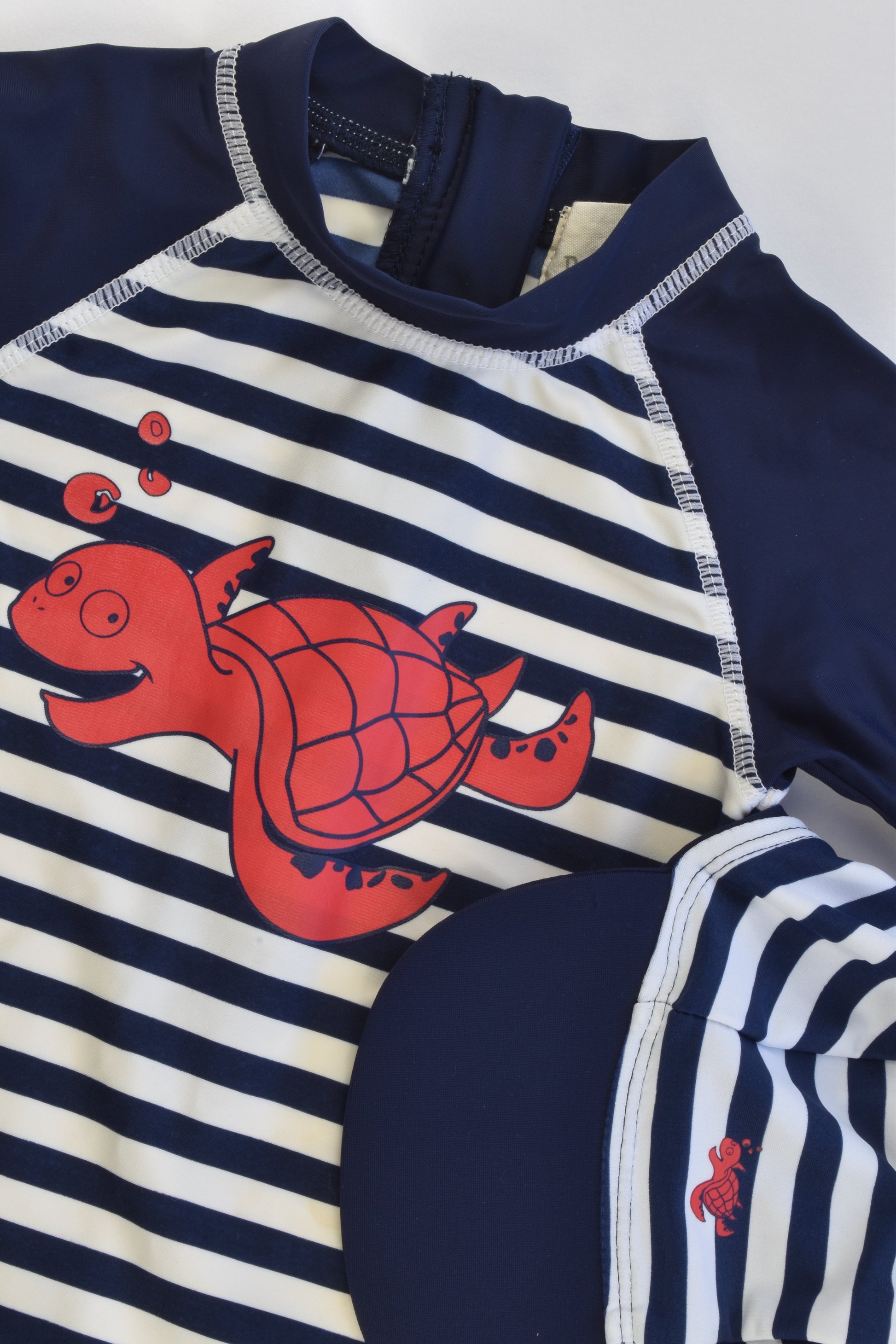 Mini Rebel Size 1 (12-18 months, 86 cm) Striped Turtle Rashie Suit and Hat