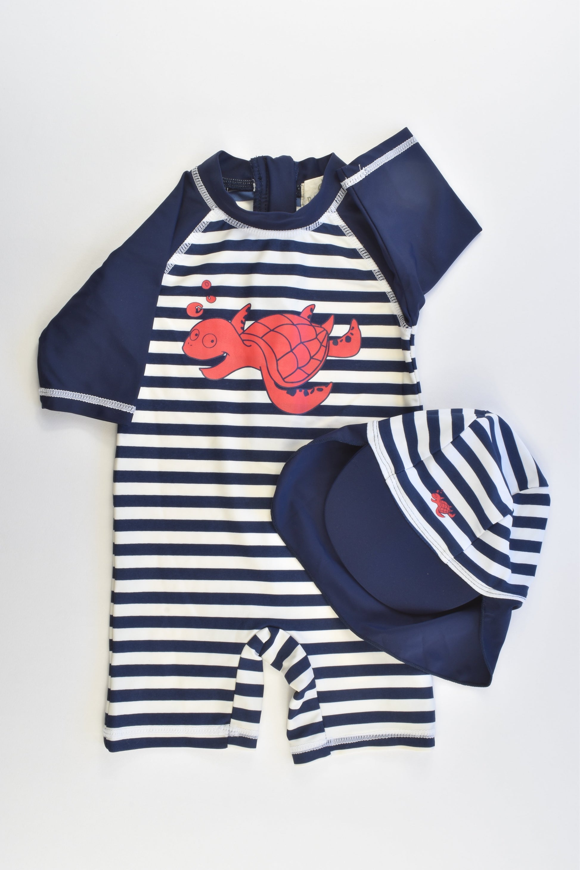 Mini Rebel Size 1 (12-18 months, 86 cm) Striped Turtle Rashie Suit and Hat