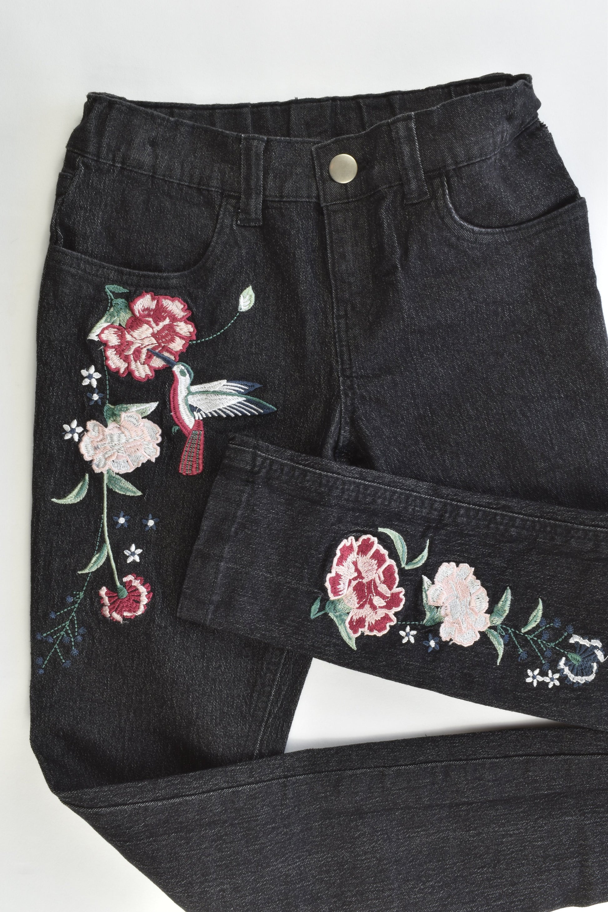 Miss Understood Size 10 Stretchy Denim Pants with Embroidery