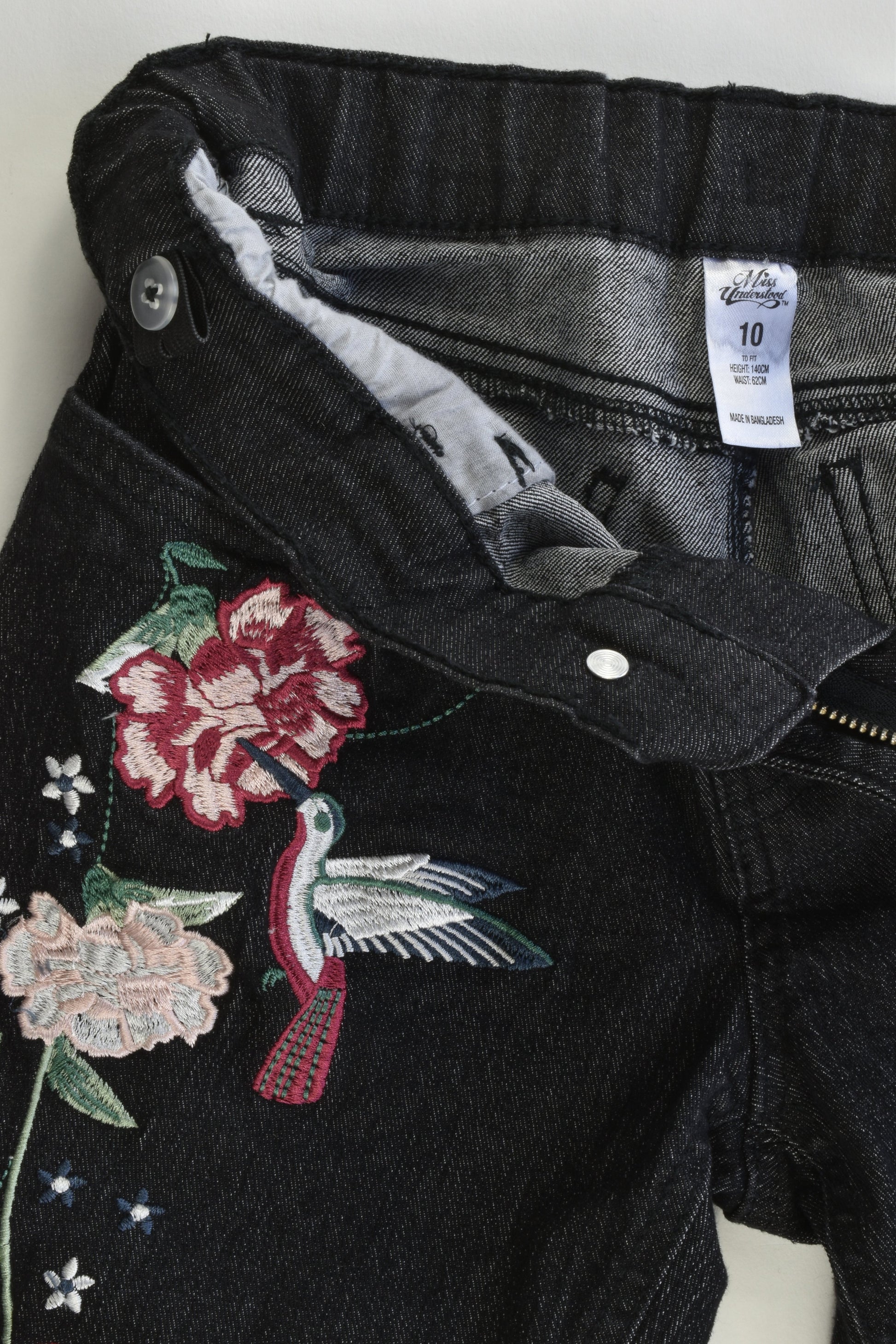Miss Understood Size 10 Stretchy Denim Pants with Embroidery