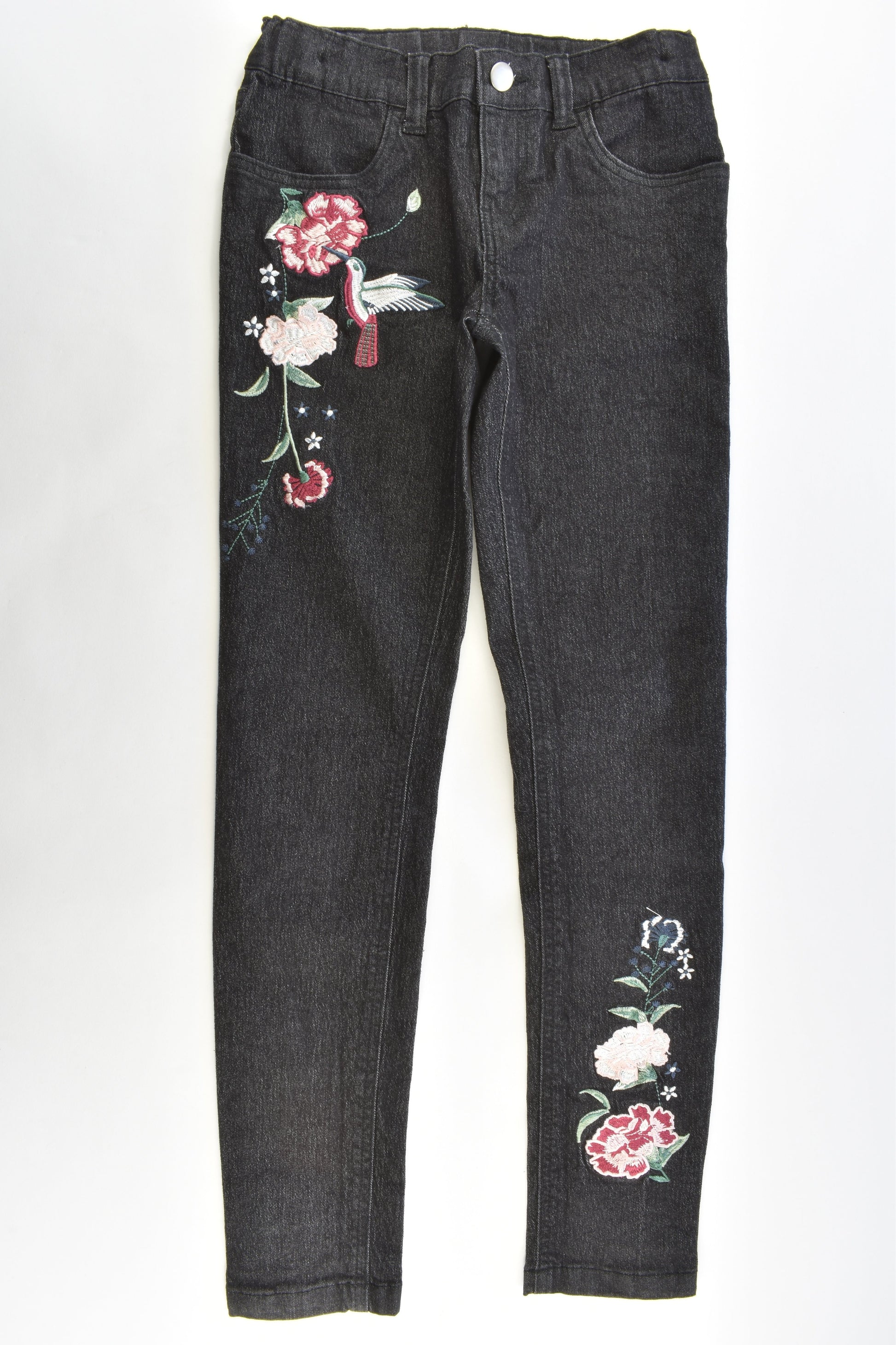 Miss Understood Size 10 Stretchy Denim Pants with Embroidery