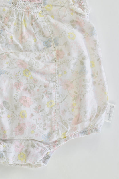 Mockingbird Size 3-6 months Floral Summer Romper with Lace Details
