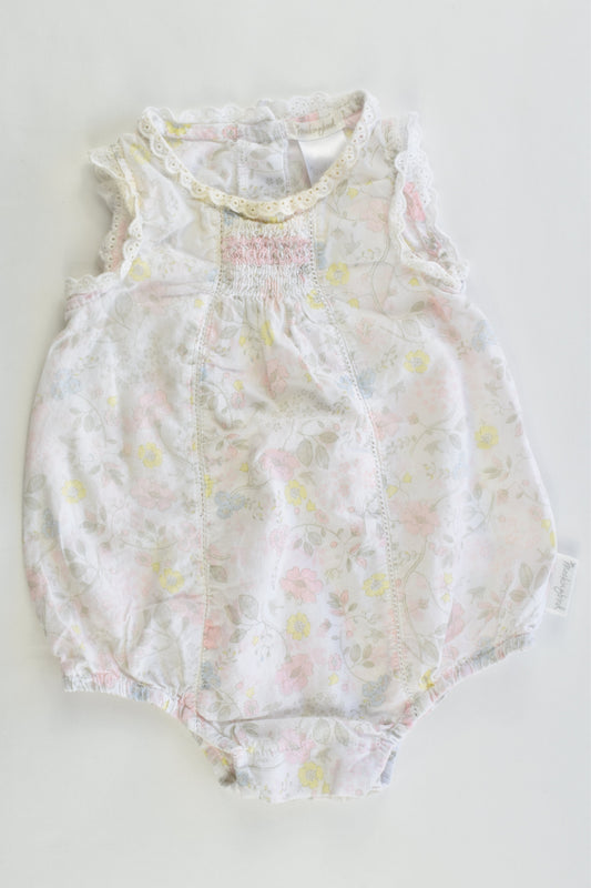 Mockingbird Size 3-6 months Floral Summer Romper with Lace Details