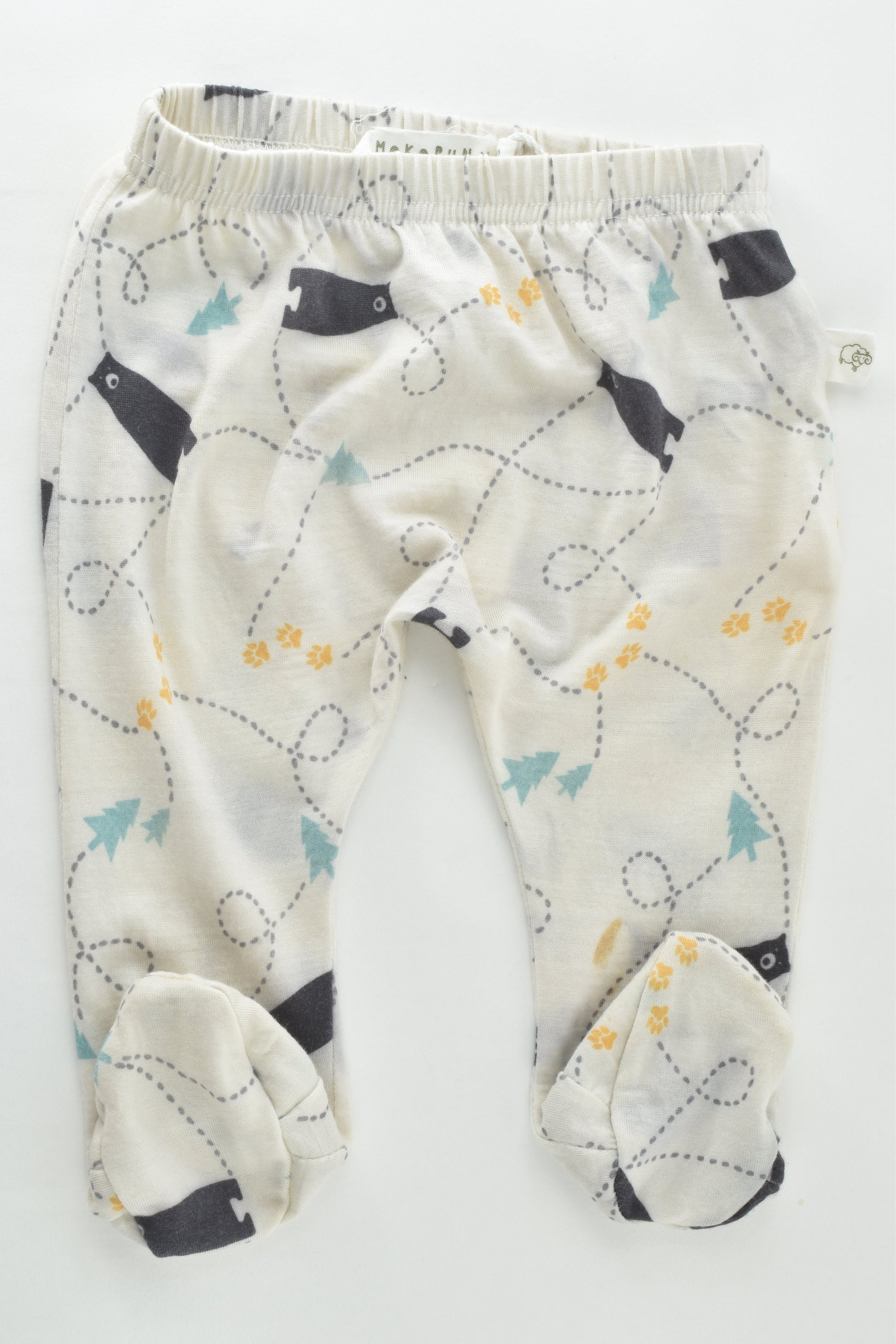 Mokopuna Size 00 Footed Bear Merino Pants