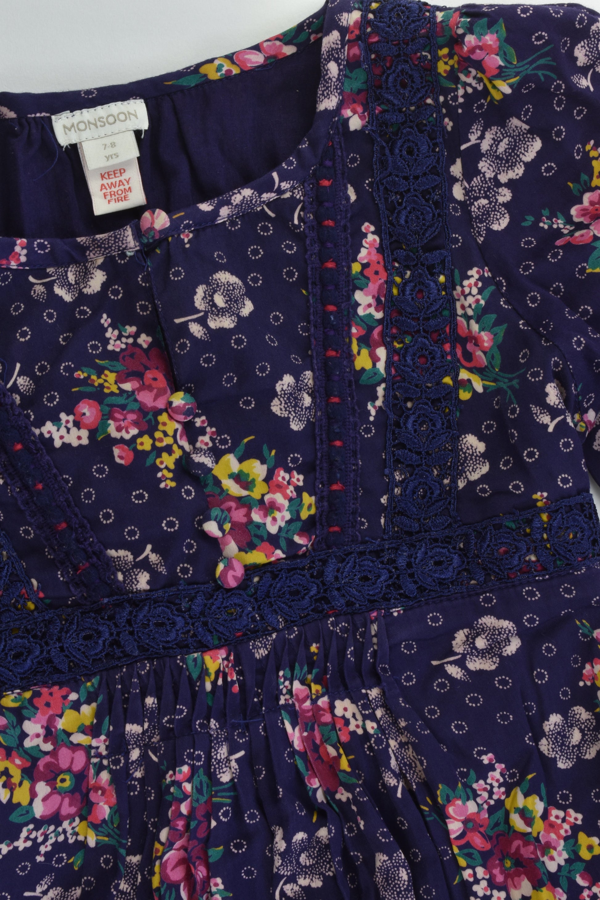 Monsoon Size 7-8 Lined Floral Dress