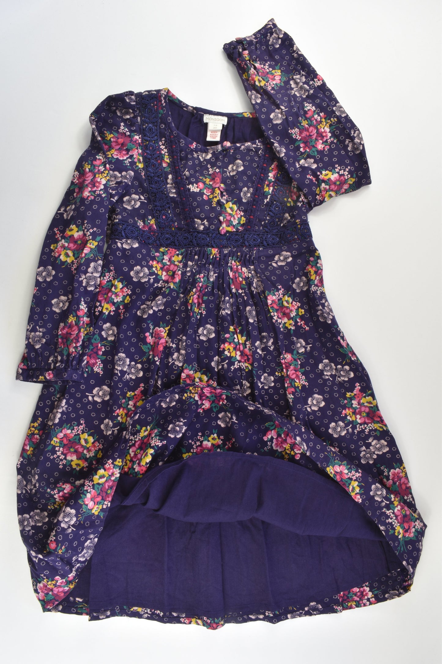 Monsoon Size 7-8 Lined Floral Dress