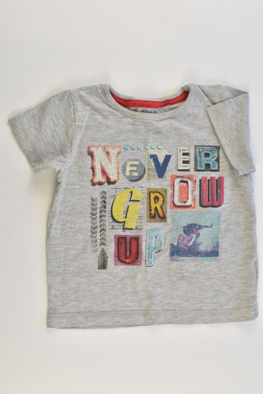 Mothercare Size 0 (9-12 months, 80 cm) 'Never Grow Up' T-shirt