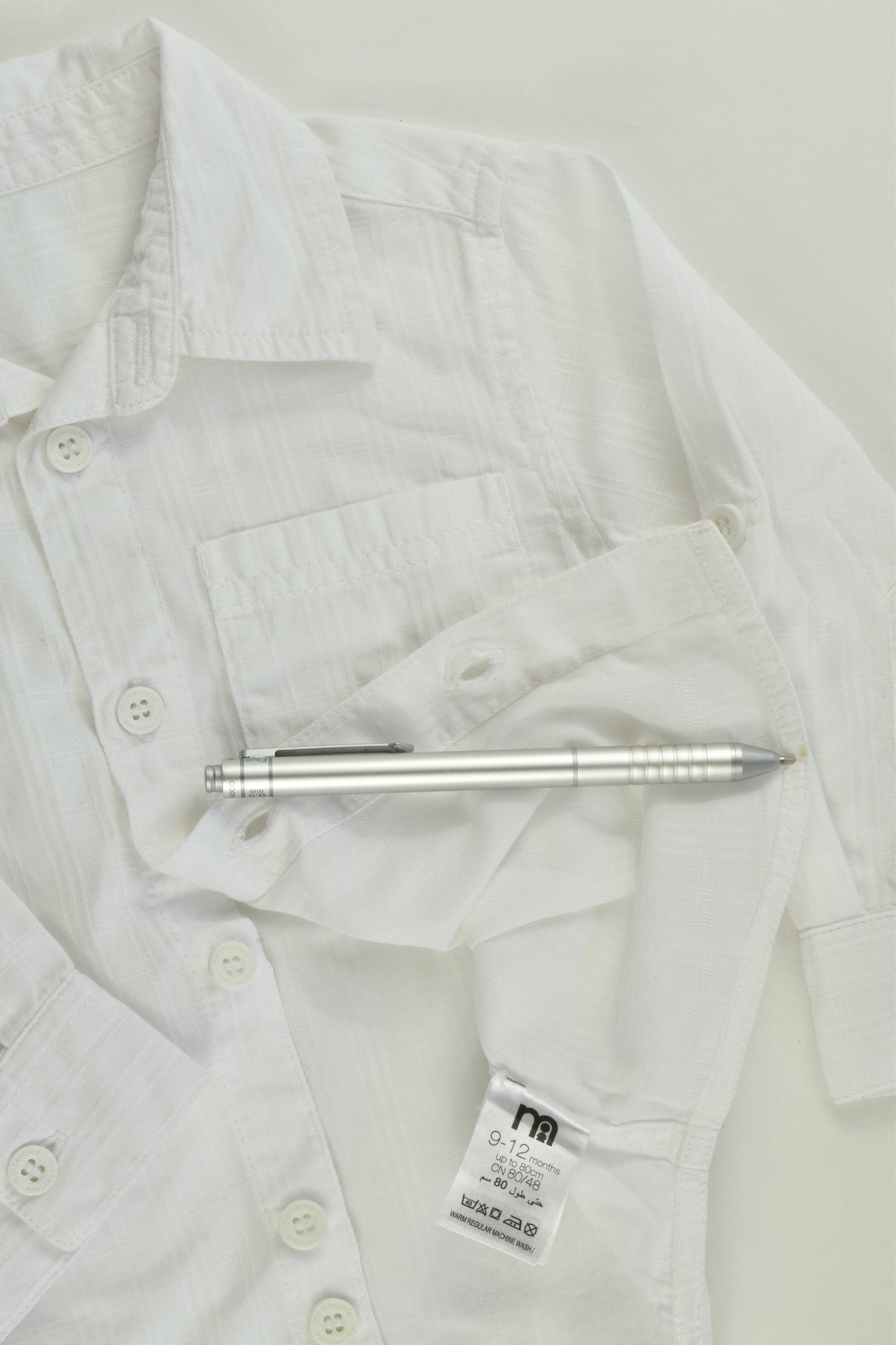 Mothercare Size 0 (9-12 months, 80 cm) White Collared Shirt