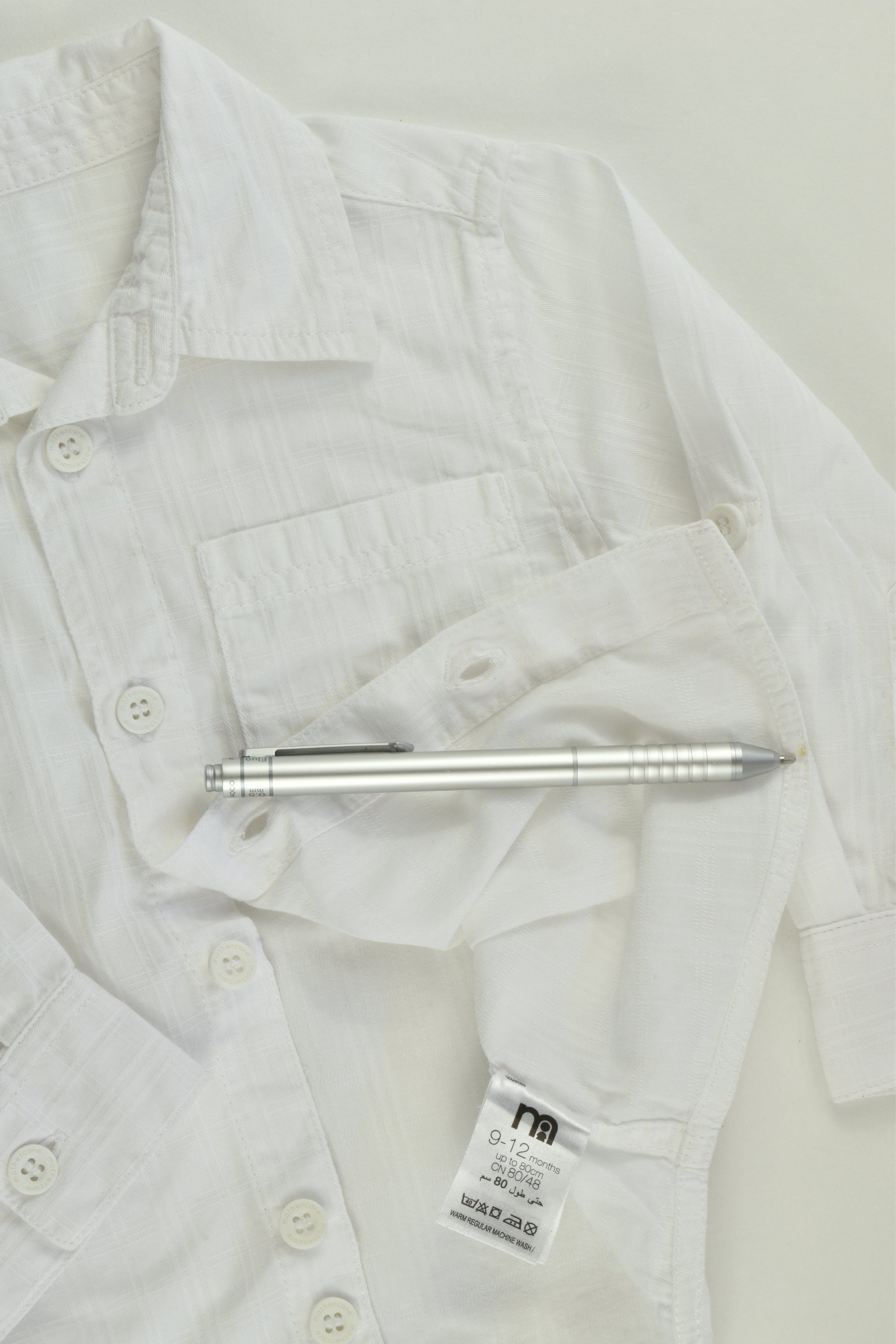 Mothercare Size 0 (9-12 months, 80 cm) White Collared Shirt