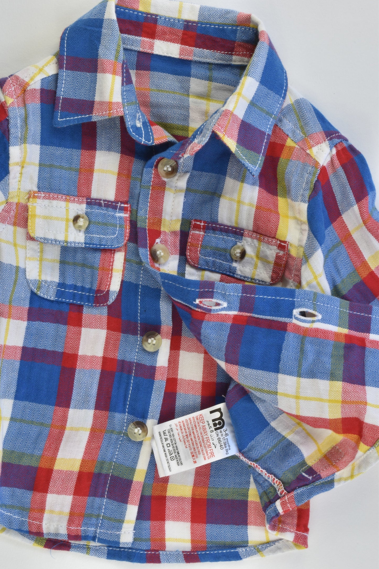 Mothercare Size 00 (3-6 months) Checked Collared 'Awesome Little Dude' Shirt