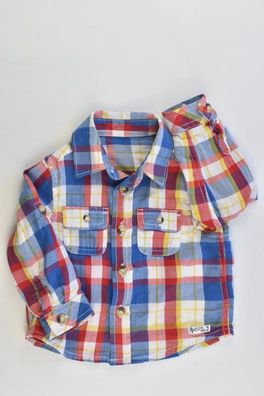 Mothercare Size 00 (3-6 months) Checked Collared 'Awesome Little Dude' Shirt