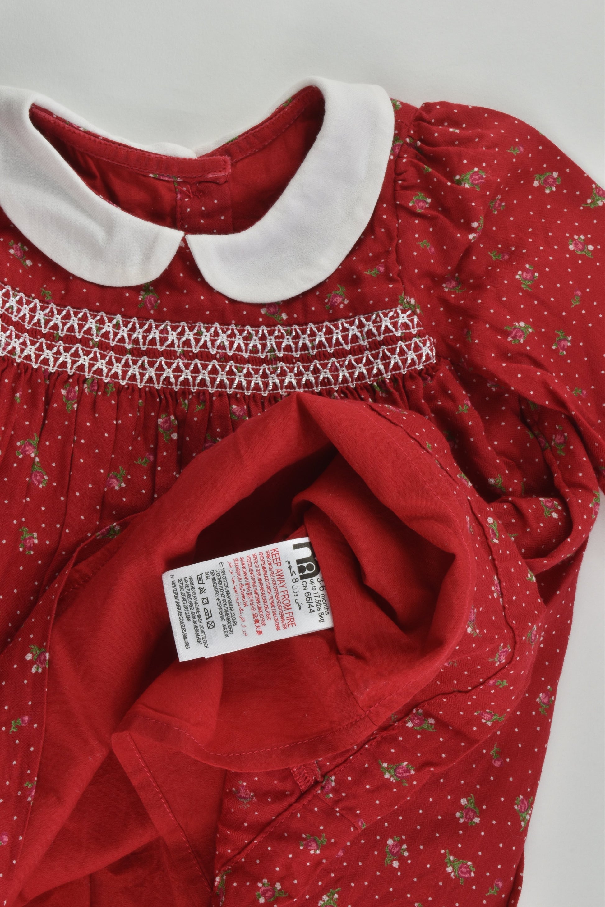 Mothercare Size 00 (3-6 months) Lined Smocked Dress