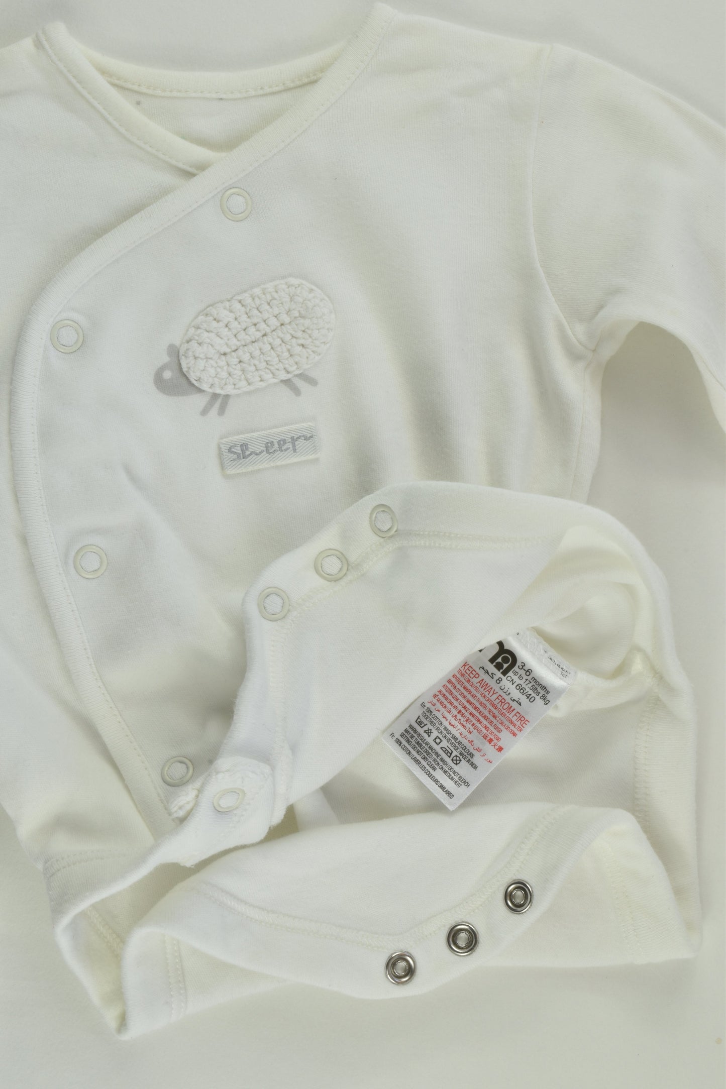 Mothercare Size 00 (3-6 months) Sheep Wrap Bodysuit