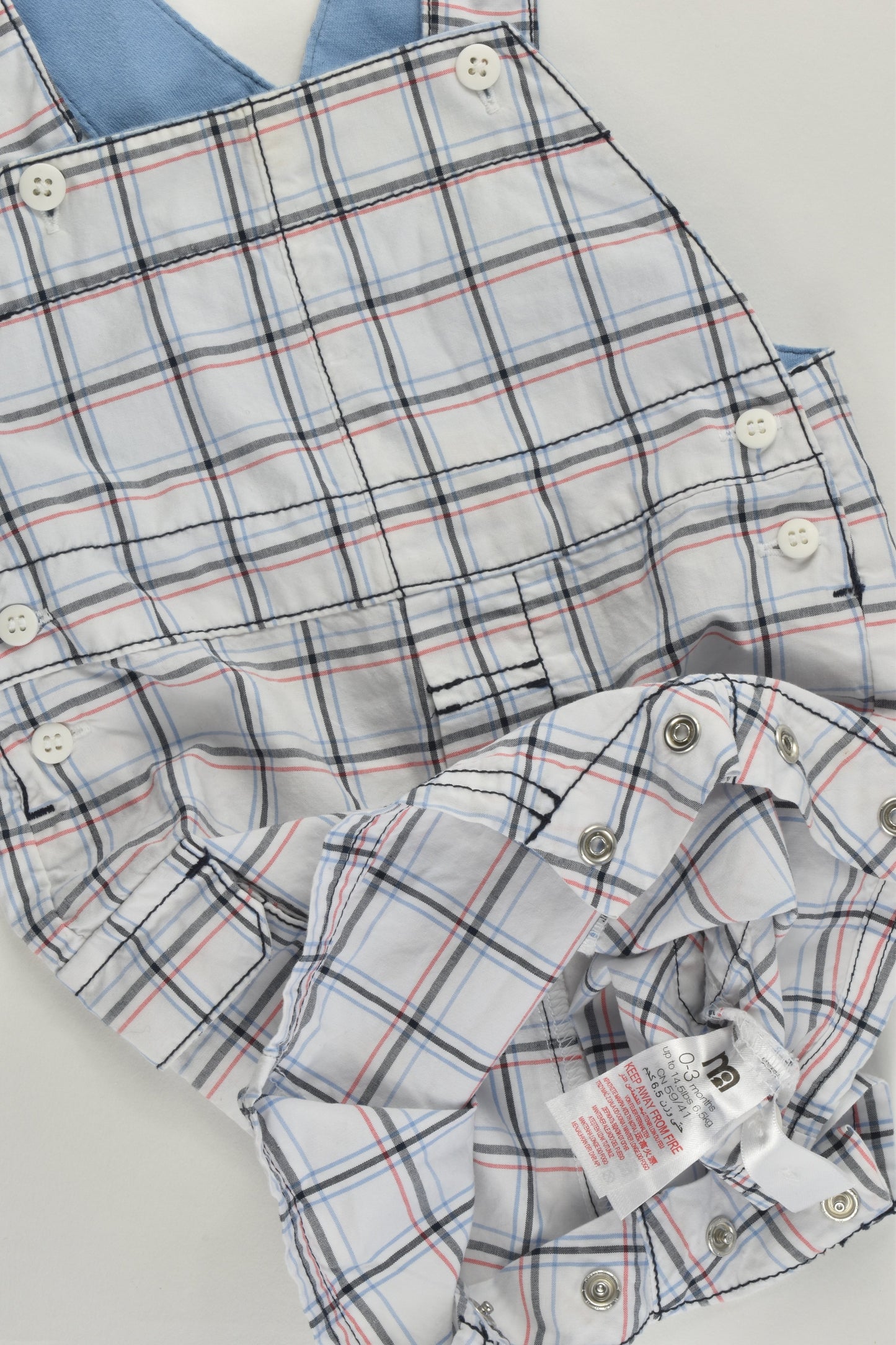 Mothercare Size 000 (0-3 months) Lightweight Checked Short Overalls