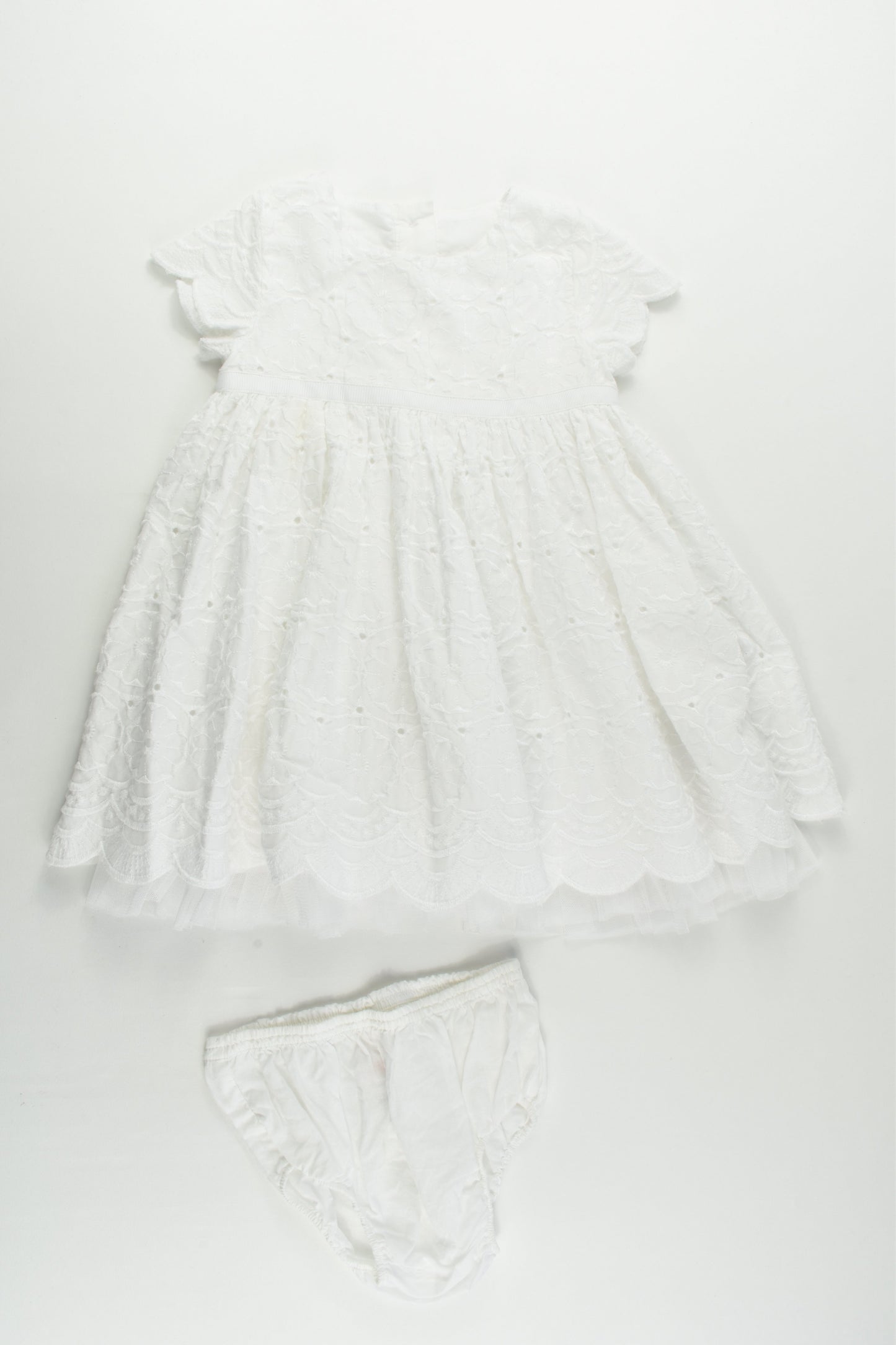 M&S Size 0 (6-9 months, 72 cm) Lined Lace Dress with Matching Bloomers