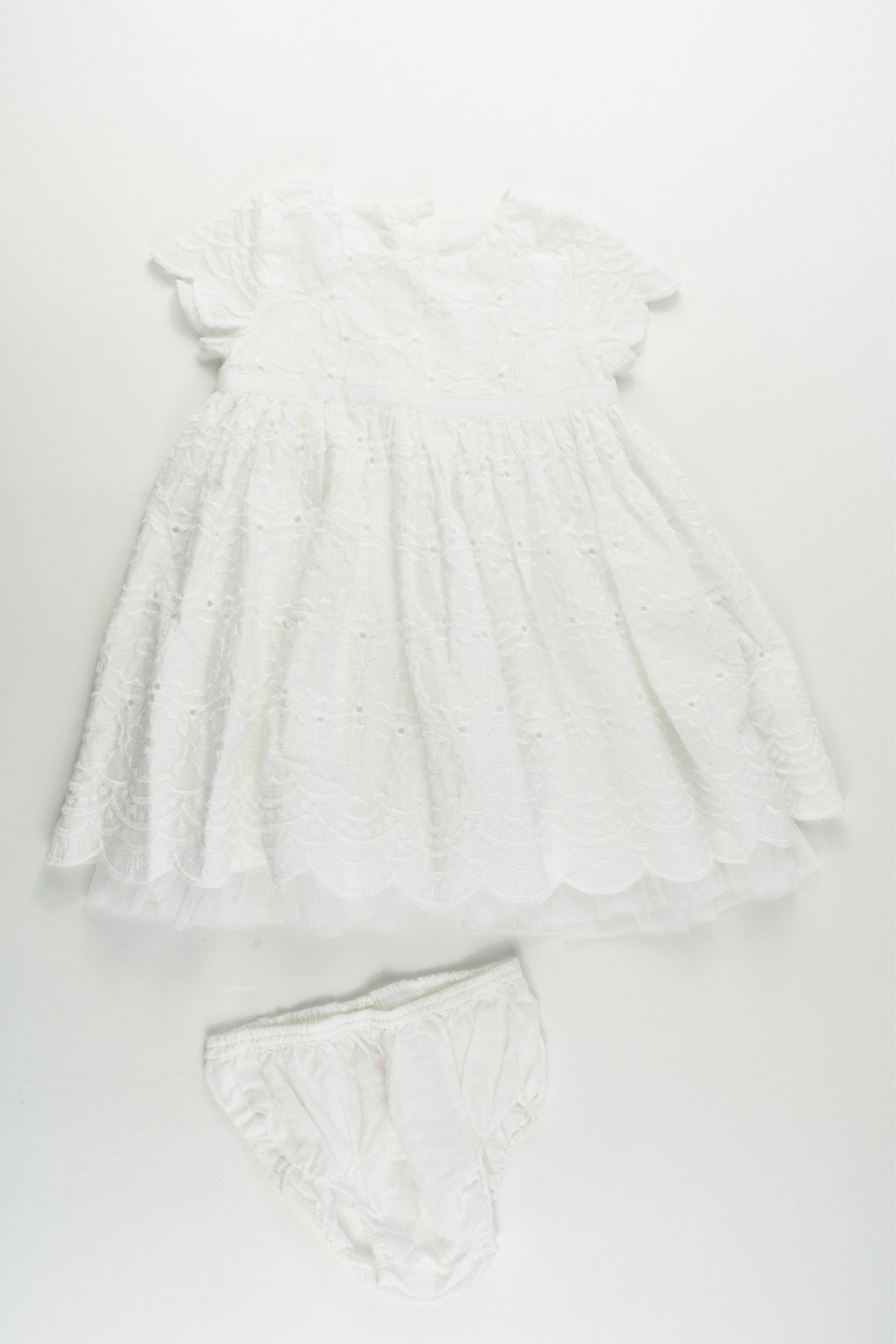 M&S Size 0 (6-9 months, 72 cm) Lined Lace Dress with Matching Bloomers