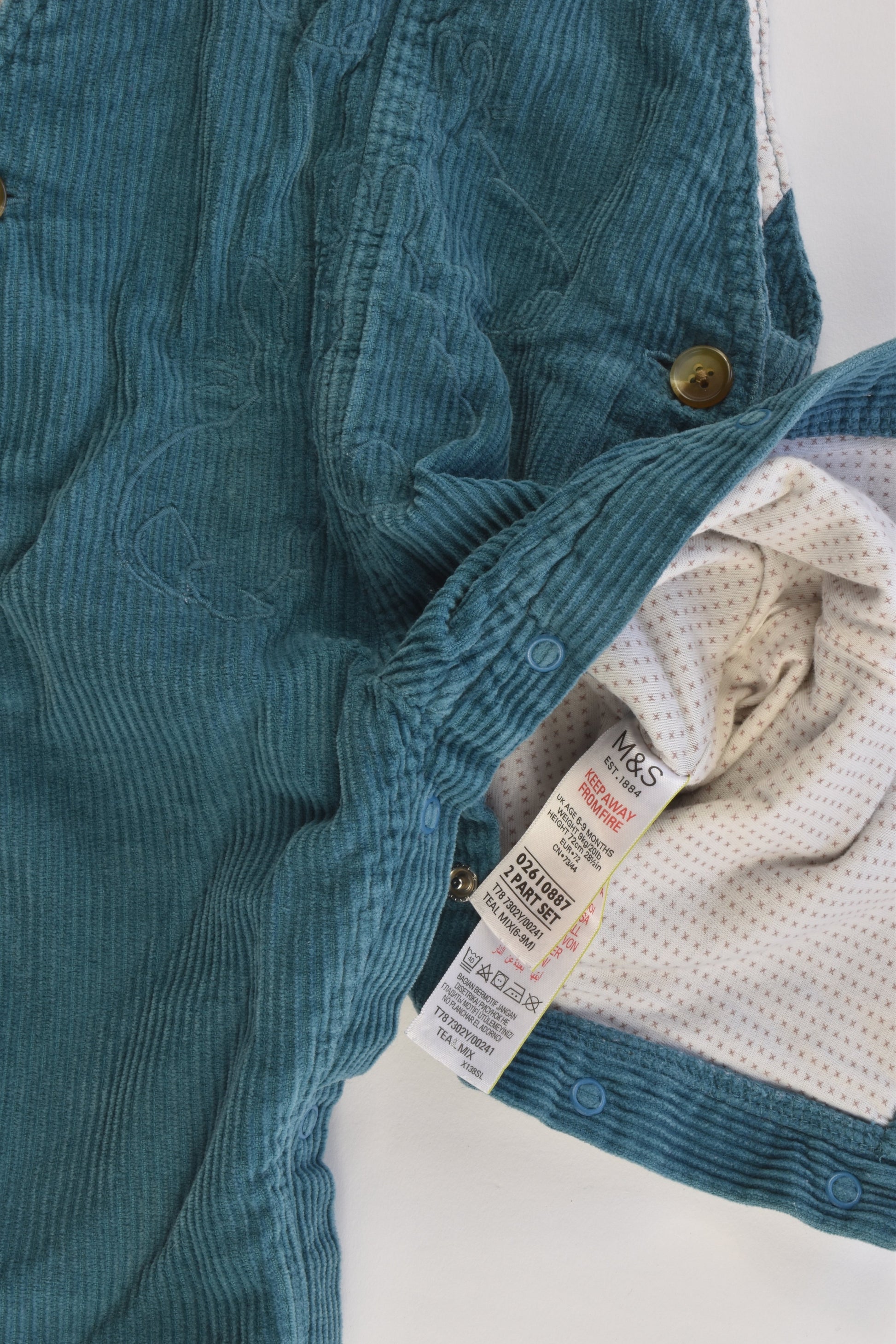 M&S Size 0 (6-9 months, 72 cm) Peter Rabbit Lined Cord Overalls